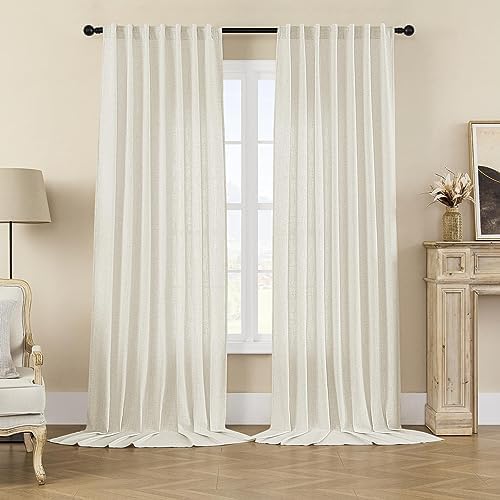 Joydeco Linen Curtains 96 inch Length 2 Panel Set, Light Filtering Curtain for Living Room Bedroom, 52 inch Wide Drapes with Rod Pocket Back Tab (96" Lx52 W, Ivory on Linen)