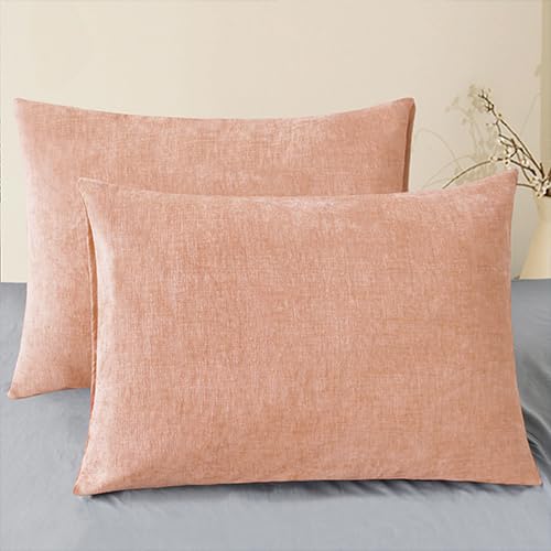 CaliTime Throw Pillow Covers Decorative 20 X 26 Inches Pack of 2 Cozy Chenille Standard Pillow Shams Cases for Couch Sofa Bed Living Room Home Living Coral