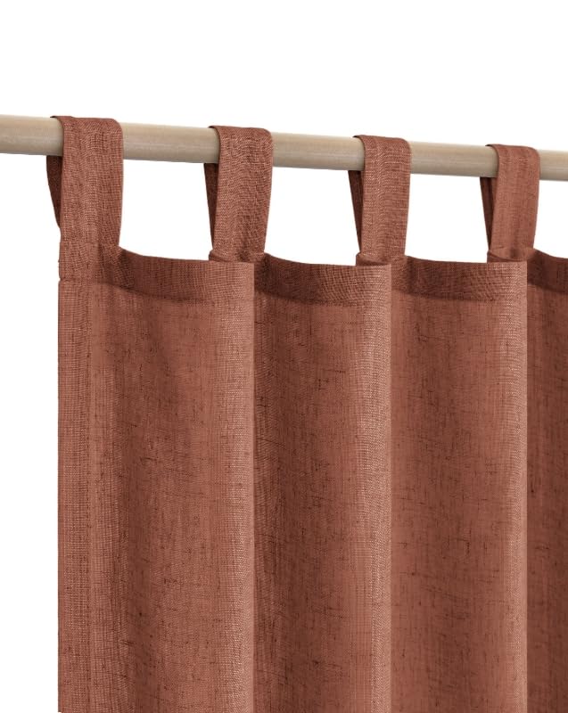 KOUFALL Farmhouse Linen Curtains, Cream Beige Semi Sheer Light Filtering Curtain, Boho Tab Top Neutral Country Curtains for Living Room, Bedroom, Nursery, 84 Inch Length, 2 Panels Set