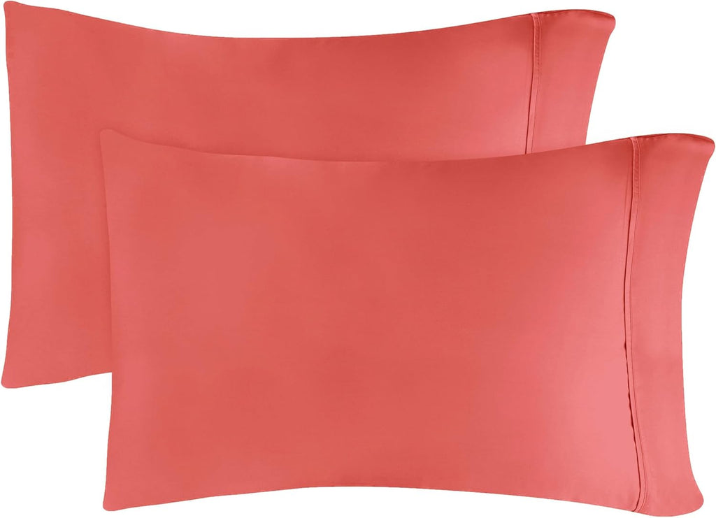 Superior Egyptian Cotton 300 Thread Count Pillowcases, Pillow Cases, Modern, Solid Classic Pillow Case Cover, Ultra-Soft Comfort Basics, Bedding Essentials, Bed Accents, Set of 2, Standard, Coral