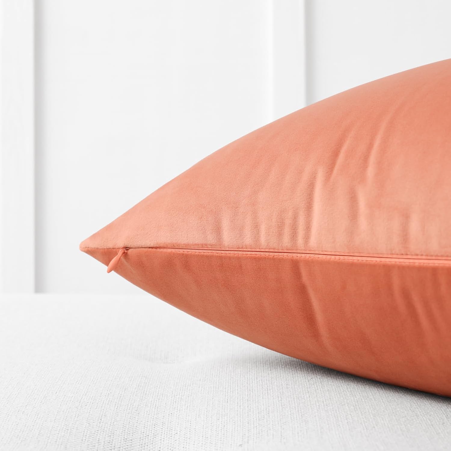 Mixhug Decorative Throw Pillow Covers, Velvet Cushion Covers, Solid Throw Pillow Cases for Couch and Bed, Pale Coral, 26 x 26 Inches, Set of 2