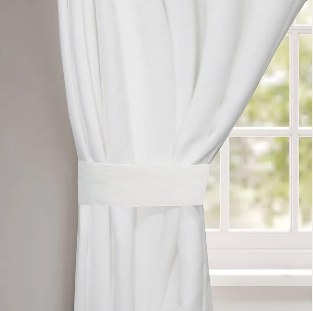 COTTON CRAFT White Curtain Window Panel Drapes - Set of 2 - Thick Cotton Duck Fabric Reverse Tab Top Window Treatment - Bonus Tie Backs - Clean Crisp Elegant Look - Bedroom Living Room - 50 W x 84 L