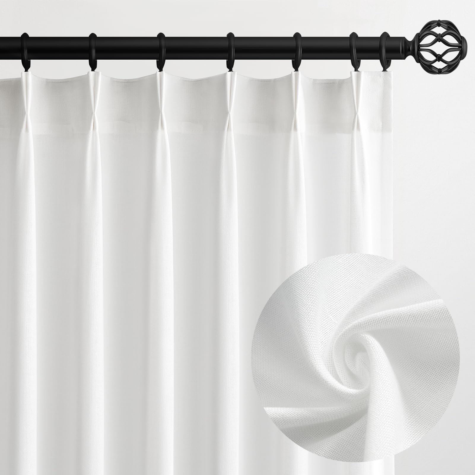 Topfinel Pinch Pleated Curtains 90 Inches Long 2 Panels Set,Natural Cream Semi Sheer Cotton Blend Fabric Aesthetic Advanced Curtain Drapes for Living Room Bedroom,40x90 inch Length