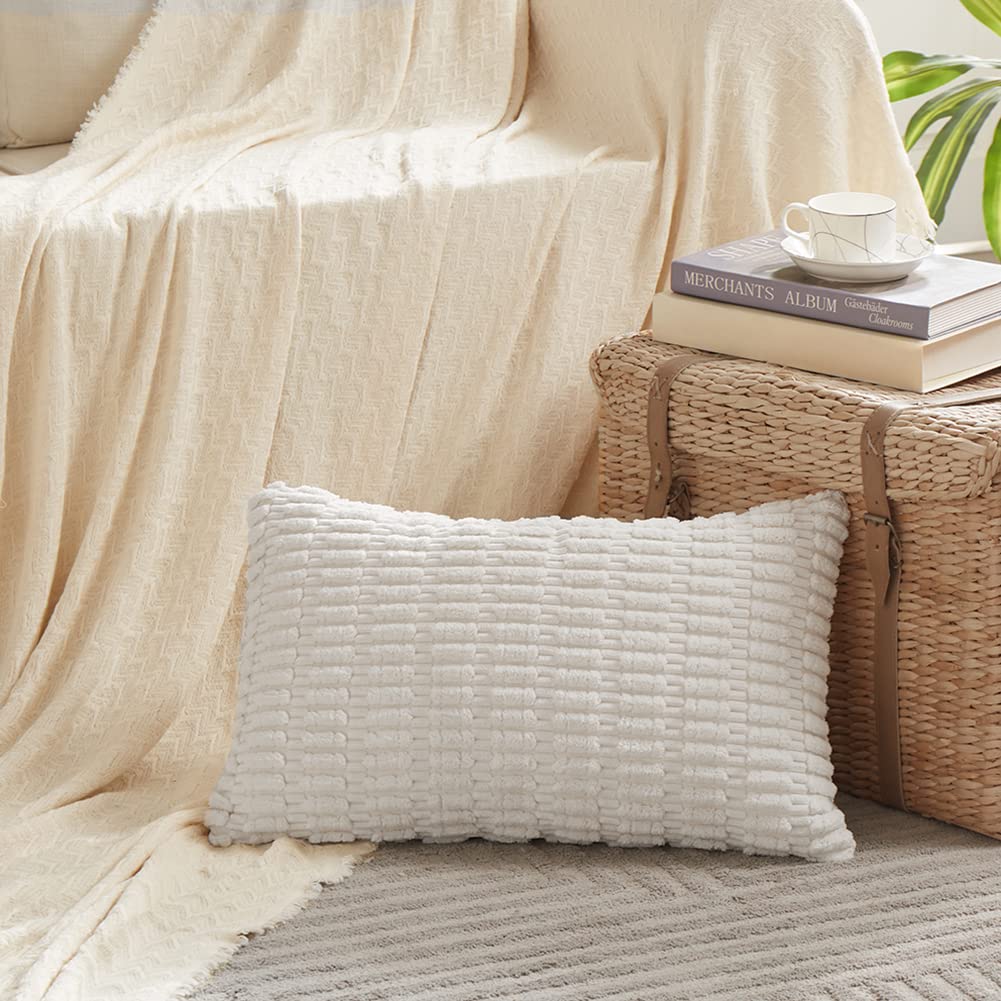 Fancy Homi Decorative Throw Pillow Covers for Bed Couch Bedroom Bench, Soft Corduroy Solid Pillow Case, Rustic Farmhouse Boho Room Decor,54" x 20" (Pack of 1),Coral