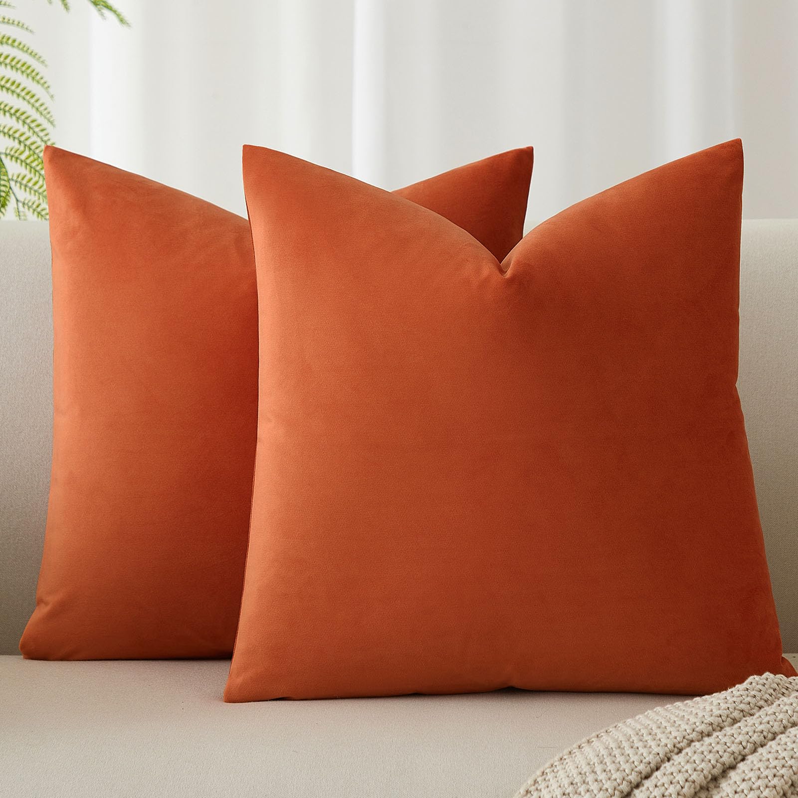 JUSPURBET Decorative Pillow Covers Set of 2 Velvet Throw Pillow Covers for Couch Sofa Bed Soft Cushion Covers Cases with Hidden Zipper for Living Room Home Decor 24x24 inch,Coral