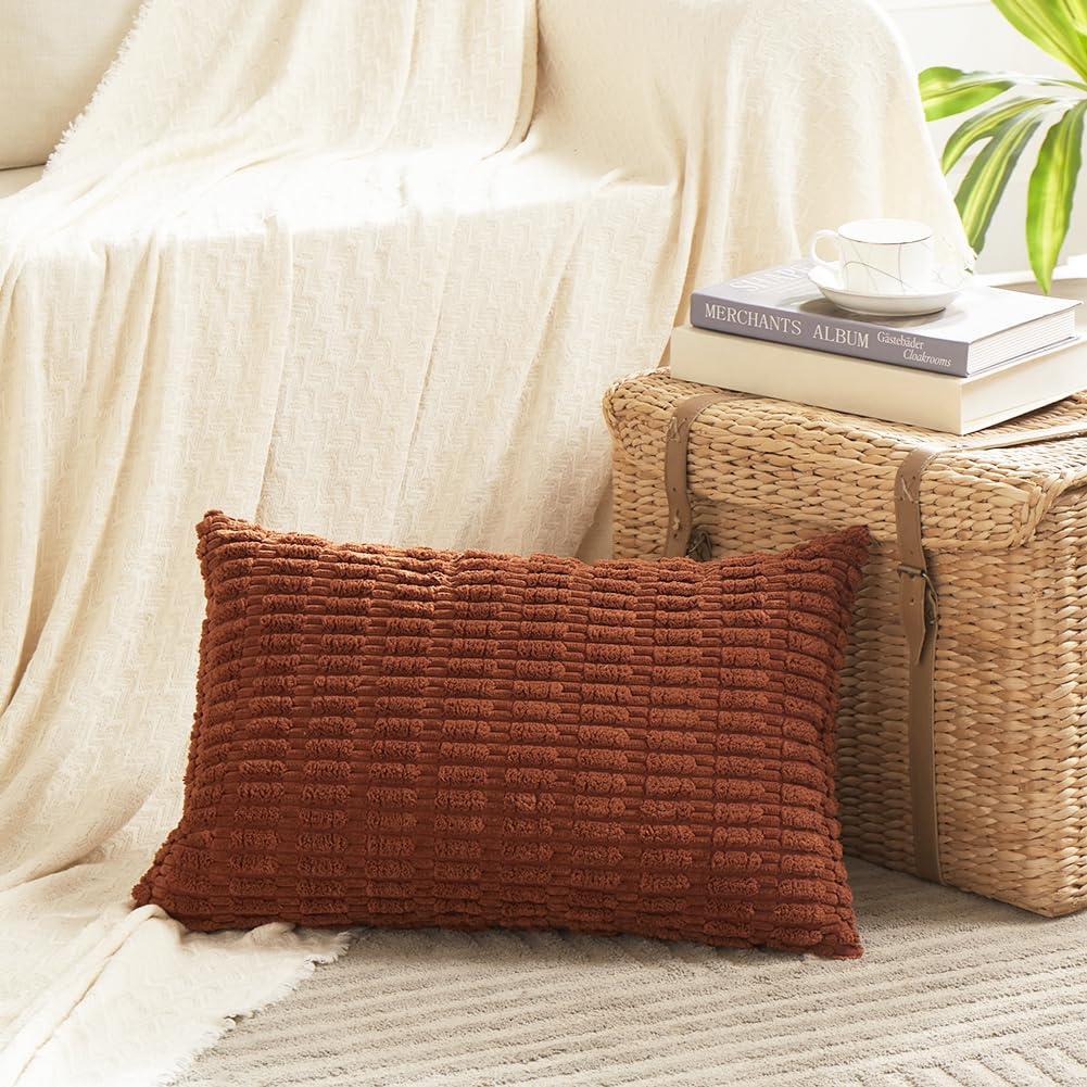 Fancy Homi Decorative Throw Pillow Covers for Bed Couch Bedroom Bench, Soft Corduroy Solid Pillow Case, Rustic Farmhouse Boho Room Decor,54" x 20" (Pack of 1),Coral