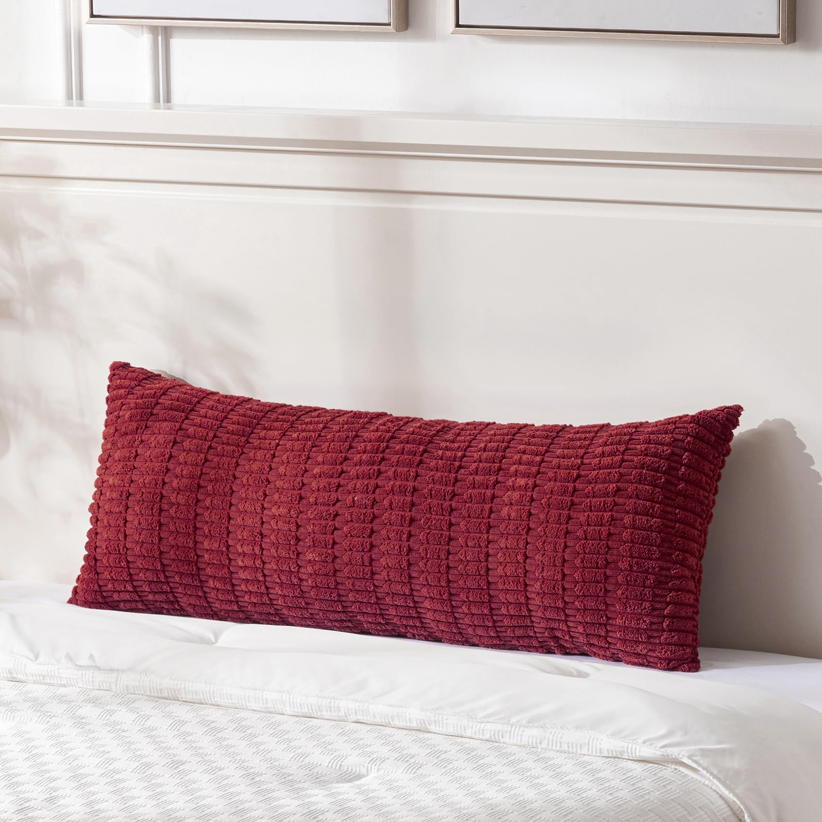 Fancy Homi Decorative Throw Pillow Covers for Bed Couch Bedroom Bench, Soft Corduroy Solid Pillow Case, Rustic Farmhouse Boho Room Decor,54" x 20" (Pack of 1),Coral