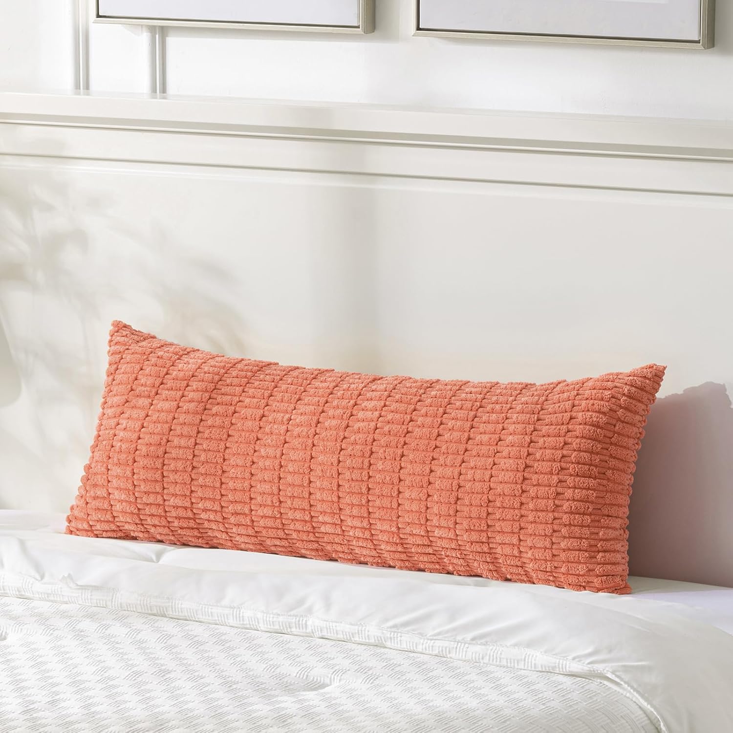Fancy Homi Decorative Throw Pillow Covers for Bed Couch Bedroom Bench, Soft Corduroy Solid Pillow Case, Rustic Farmhouse Boho Room Decor,54" x 20" (Pack of 1),Coral