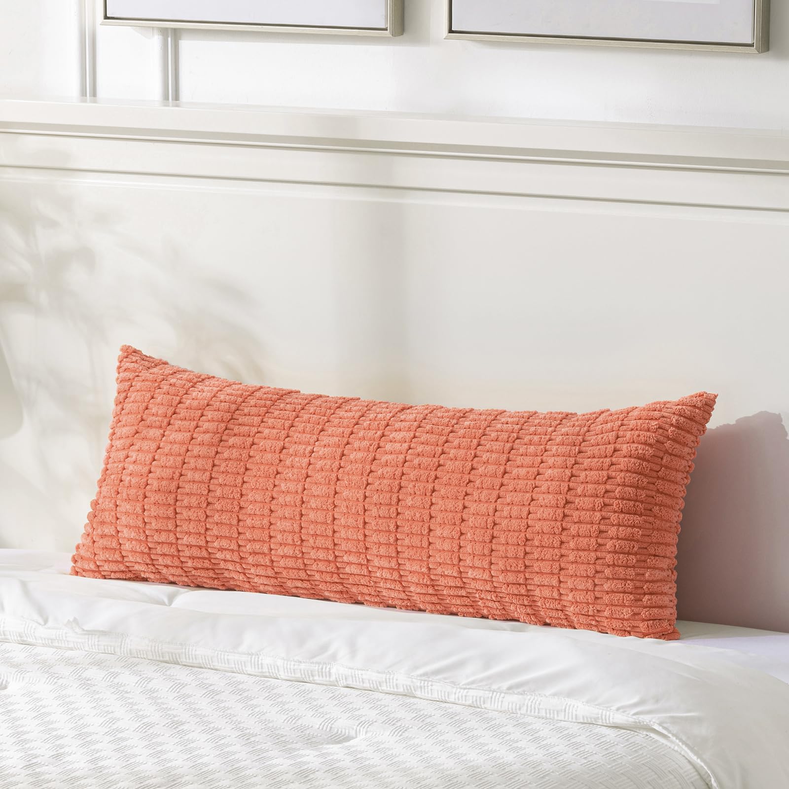 Fancy Homi Decorative Throw Pillow Covers for Bed Couch Bedroom Bench, Soft Corduroy Solid Pillow Case, Rustic Farmhouse Boho Room Decor,54" x 20" (Pack of 1),Coral