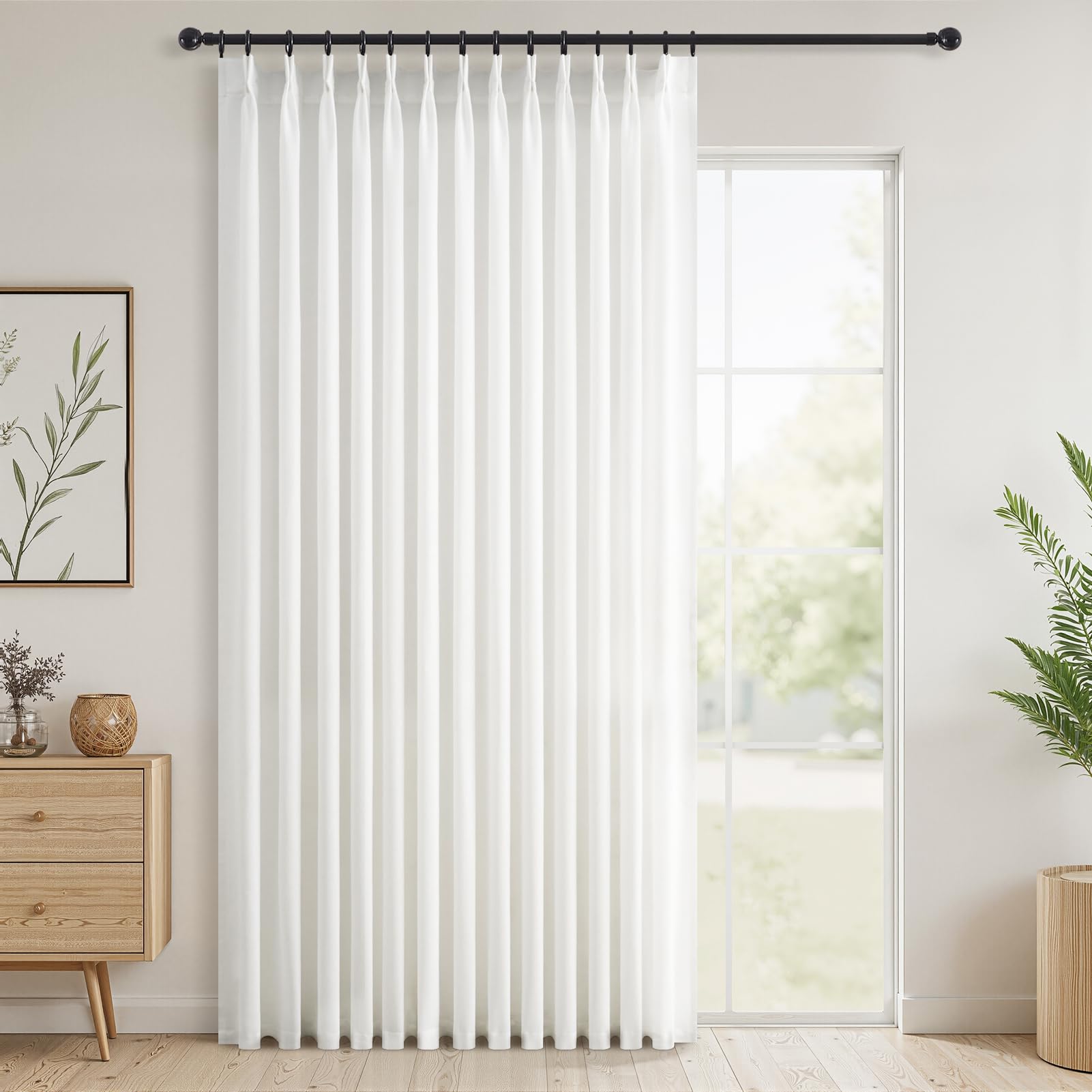 Topfinel Pinch Pleated Curtains 90 Inches Long 2 Panels Set,Natural Cream Semi Sheer Cotton Blend Fabric Aesthetic Advanced Curtain Drapes for Living Room Bedroom,40x90 inch Length