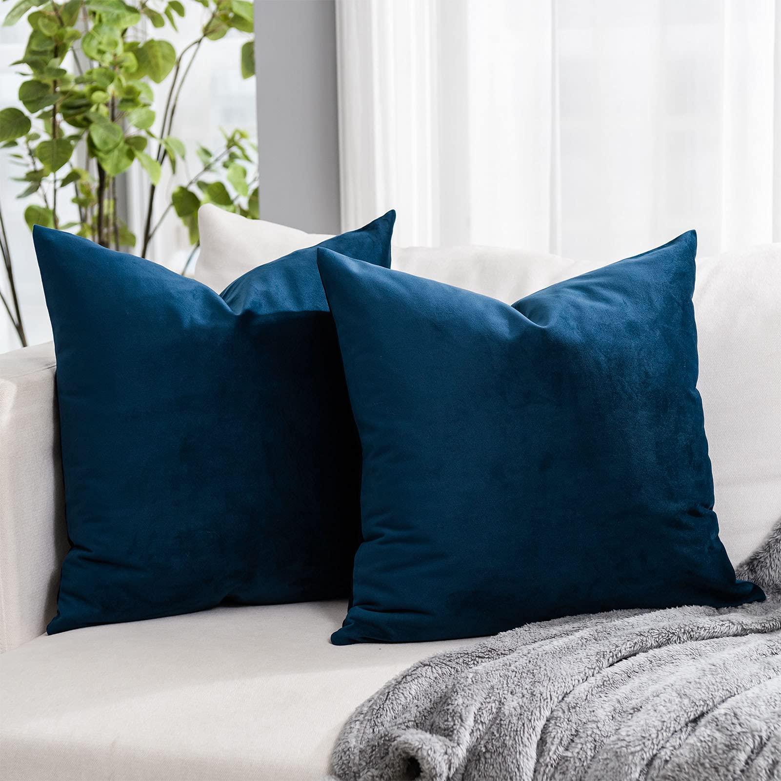 Coral Decorative Velvet Throw Pillow Covers 24x24 inch Set of 2 with Zipper Luxury Soft Solid Square Cushion Covers Case for Sofa Couch Bed Living Room