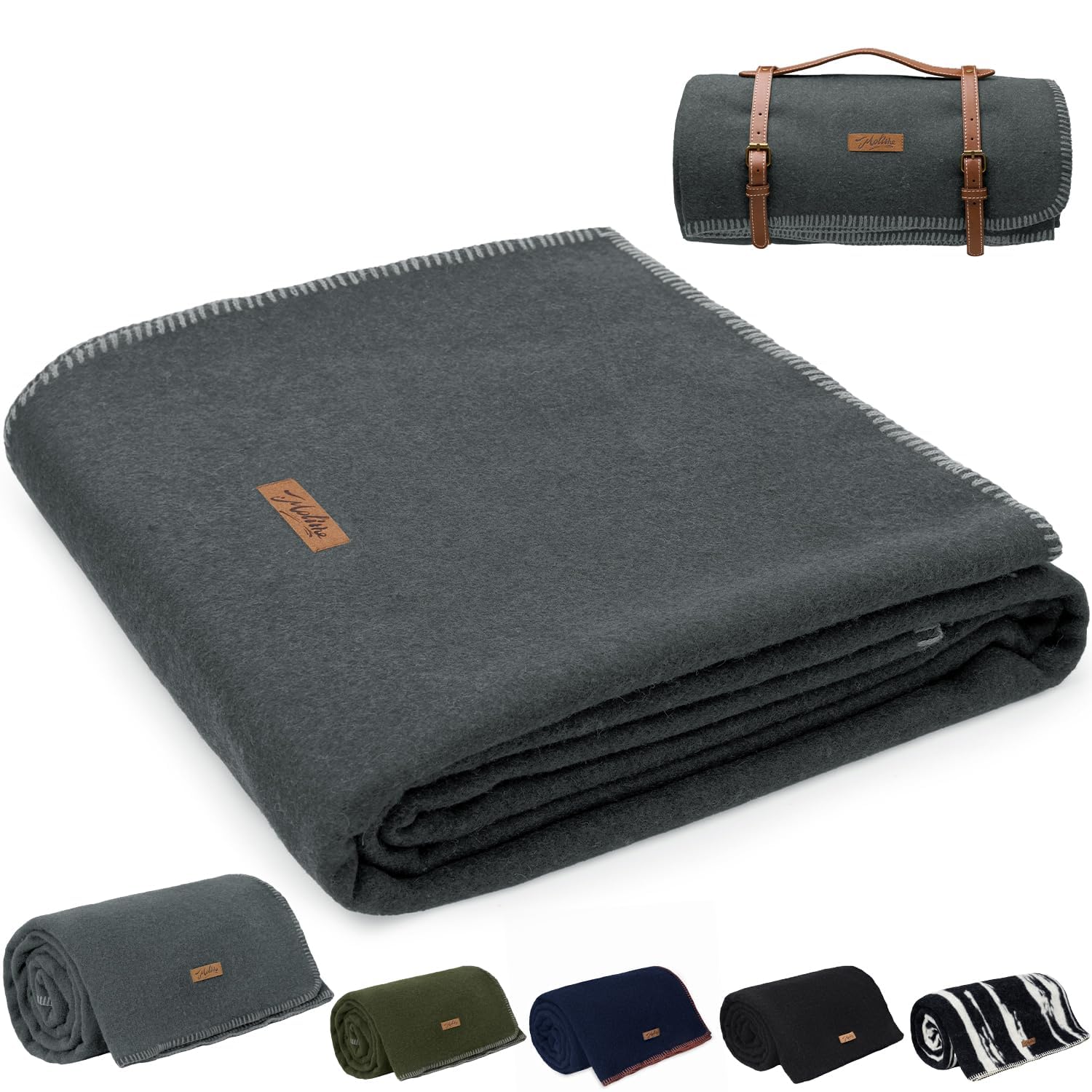 Molithe 100% Wool Blanket, 62" x 86", Warm, Thick, Washable, Military Wool Blanket, Great for Camping, Outdoors, Sporting Events, Survival Kits,Carbon Black