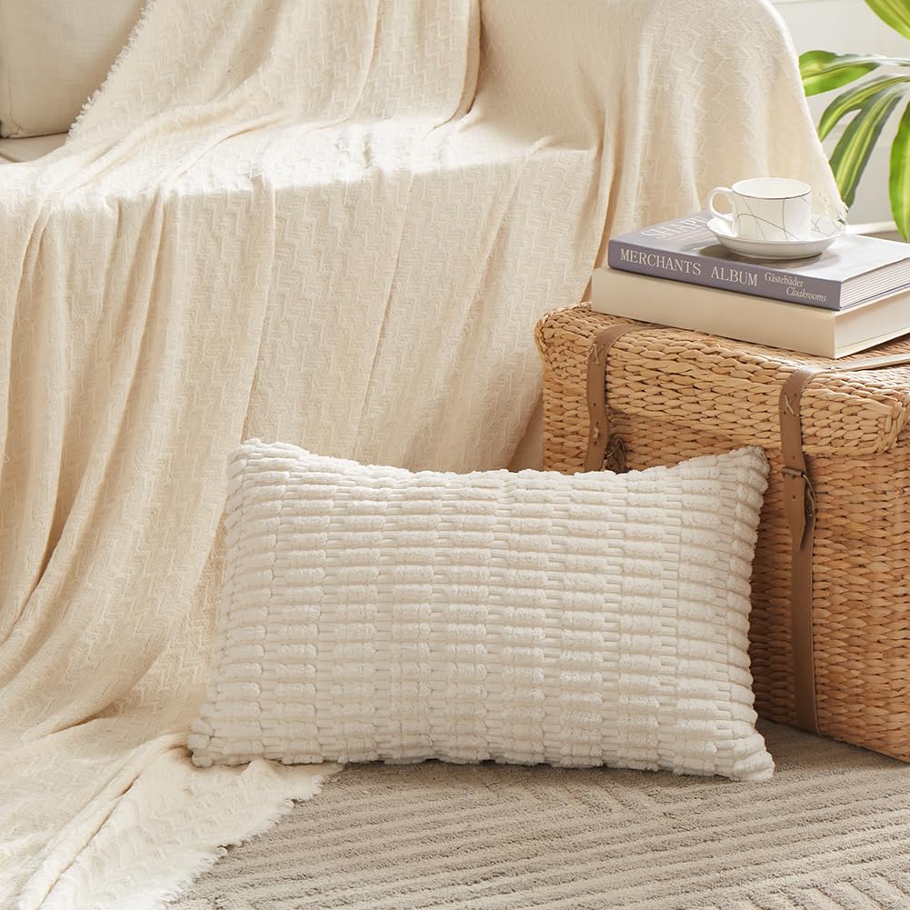Fancy Homi Decorative Throw Pillow Covers for Bed Couch Bedroom Bench, Soft Corduroy Solid Pillow Case, Rustic Farmhouse Boho Room Decor,54" x 20" (Pack of 1),Coral