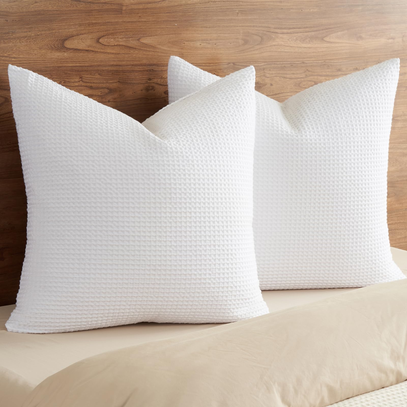 PHF 100% Cotton Waffle Weave Euro Shams 26" x 26", No Filling, 2 Pack Elegant Home Decorative Euro Throw Pillow Covers for Bed Couch Sofa, Coral