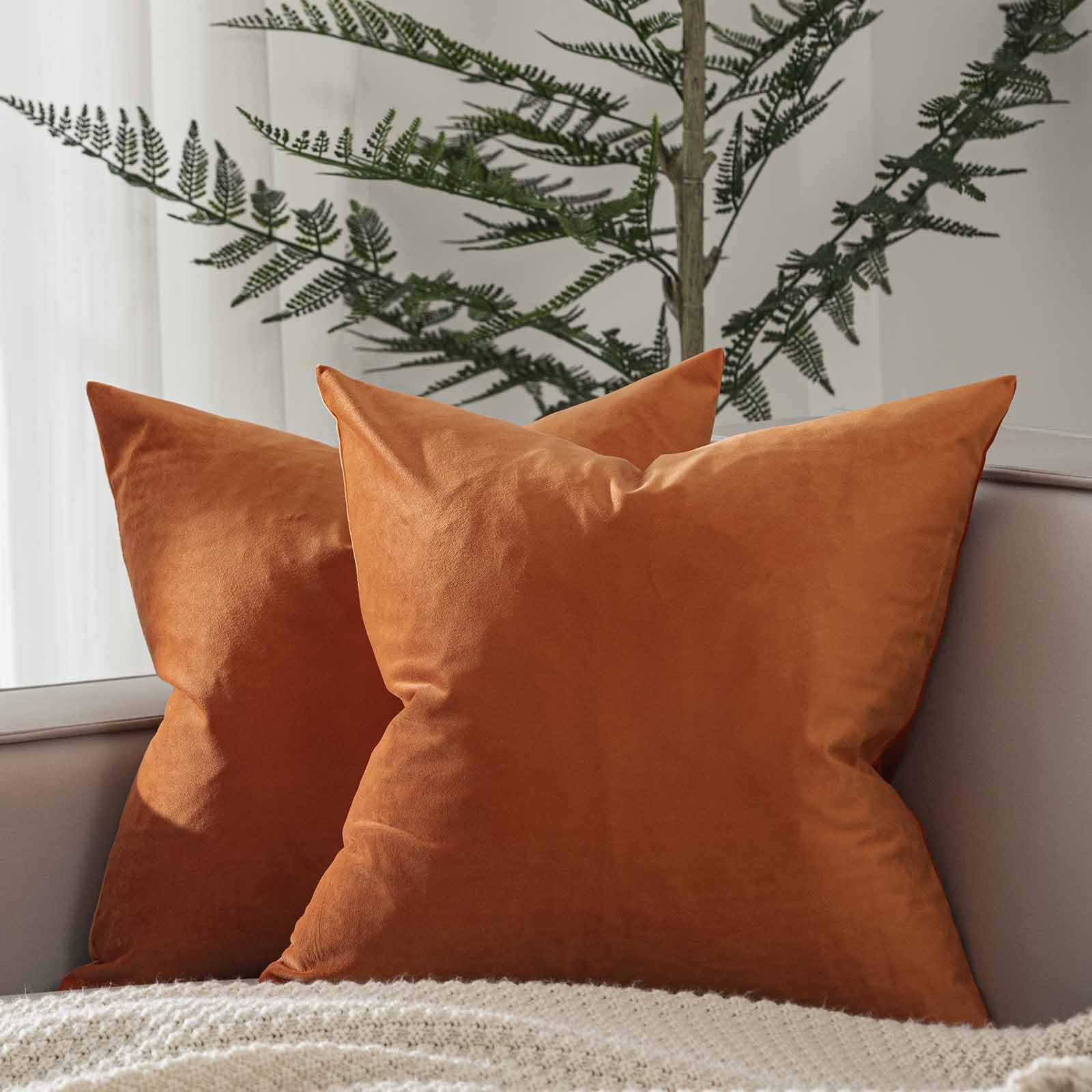 JUSPURBET Decorative Pillow Covers Set of 2 Velvet Throw Pillow Covers for Couch Sofa Bed Soft Cushion Covers Cases with Hidden Zipper for Living Room Home Decor 24x24 inch,Coral