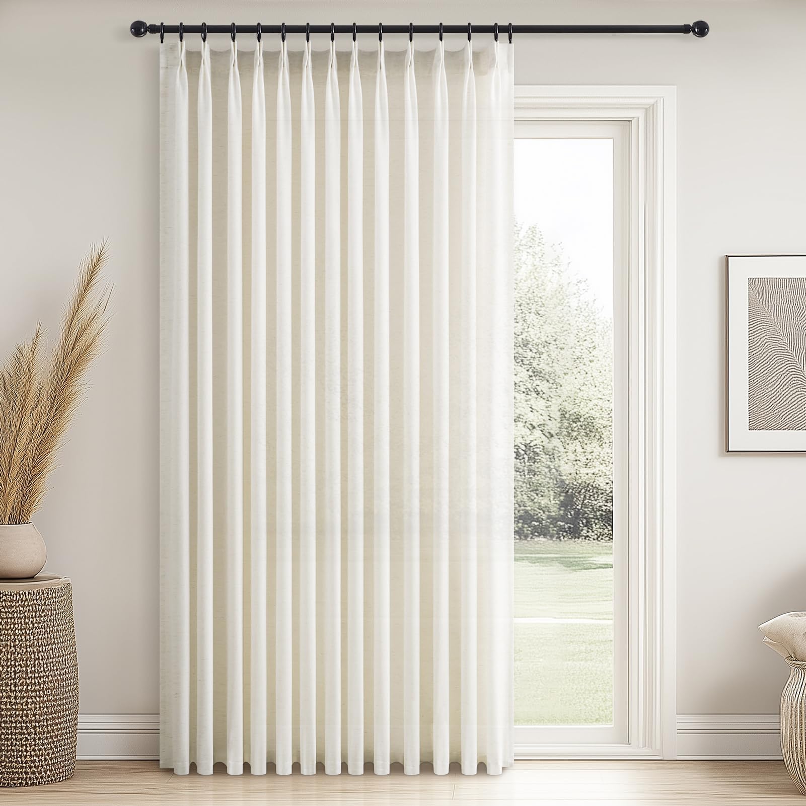 Topfinel Pinch Pleated Curtains 90 Inches Long 2 Panels Set,Natural Cream Semi Sheer Cotton Blend Fabric Aesthetic Advanced Curtain Drapes for Living Room Bedroom,40x90 inch Length