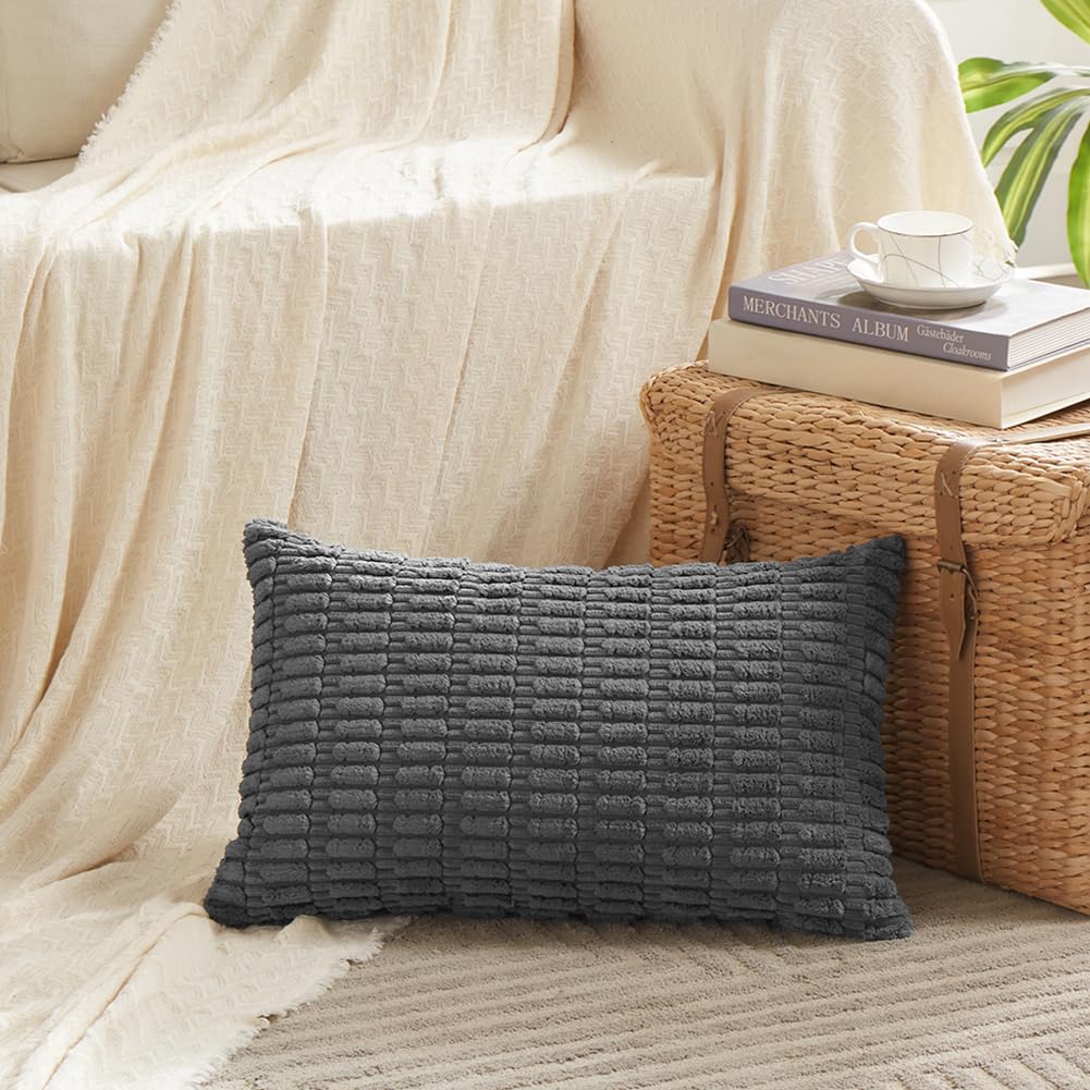 Fancy Homi Decorative Throw Pillow Covers for Bed Couch Bedroom Bench, Soft Corduroy Solid Pillow Case, Rustic Farmhouse Boho Room Decor,54" x 20" (Pack of 1),Coral