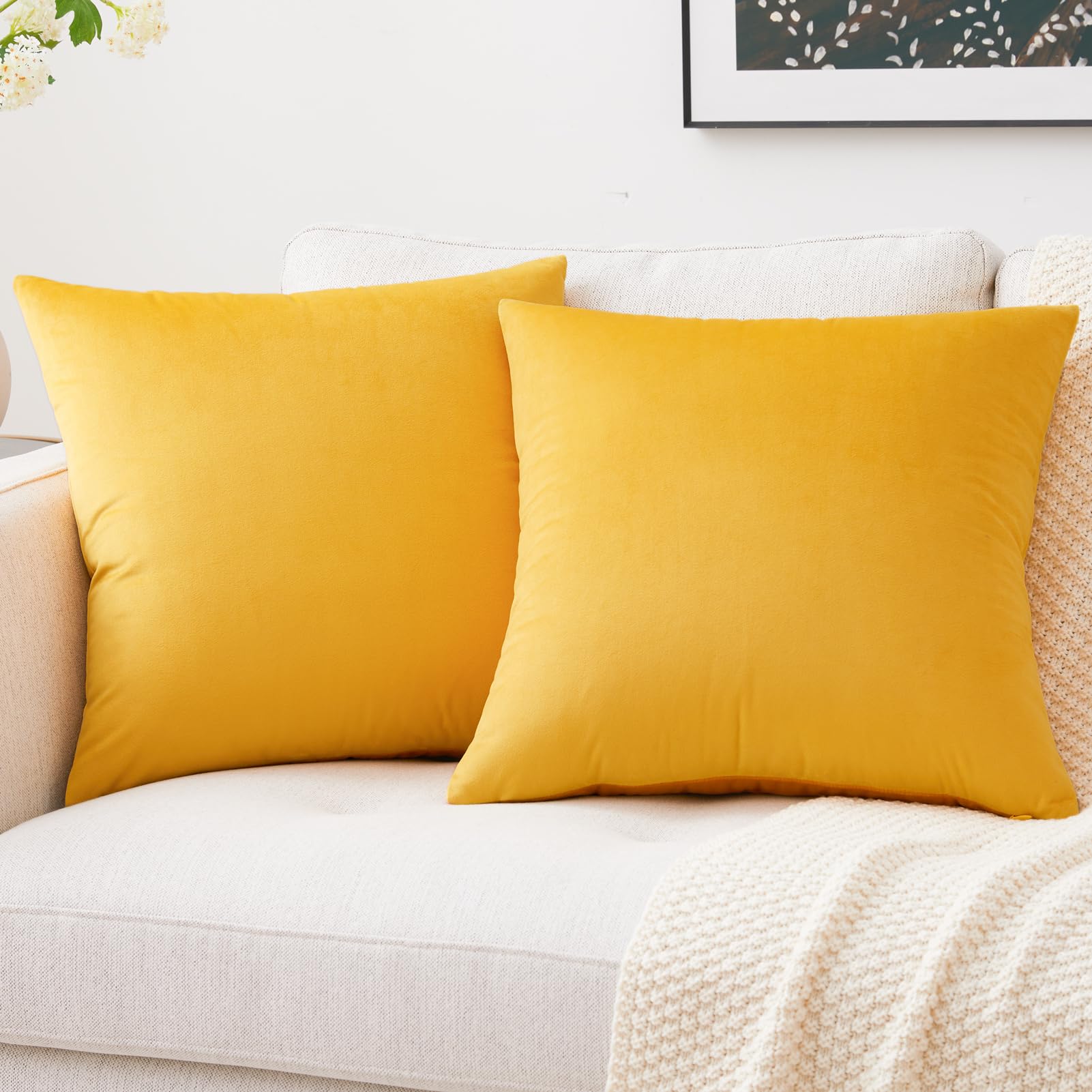 Mixhug Decorative Throw Pillow Covers, Velvet Cushion Covers, Solid Throw Pillow Cases for Couch and Bed, Pale Coral, 26 x 26 Inches, Set of 2