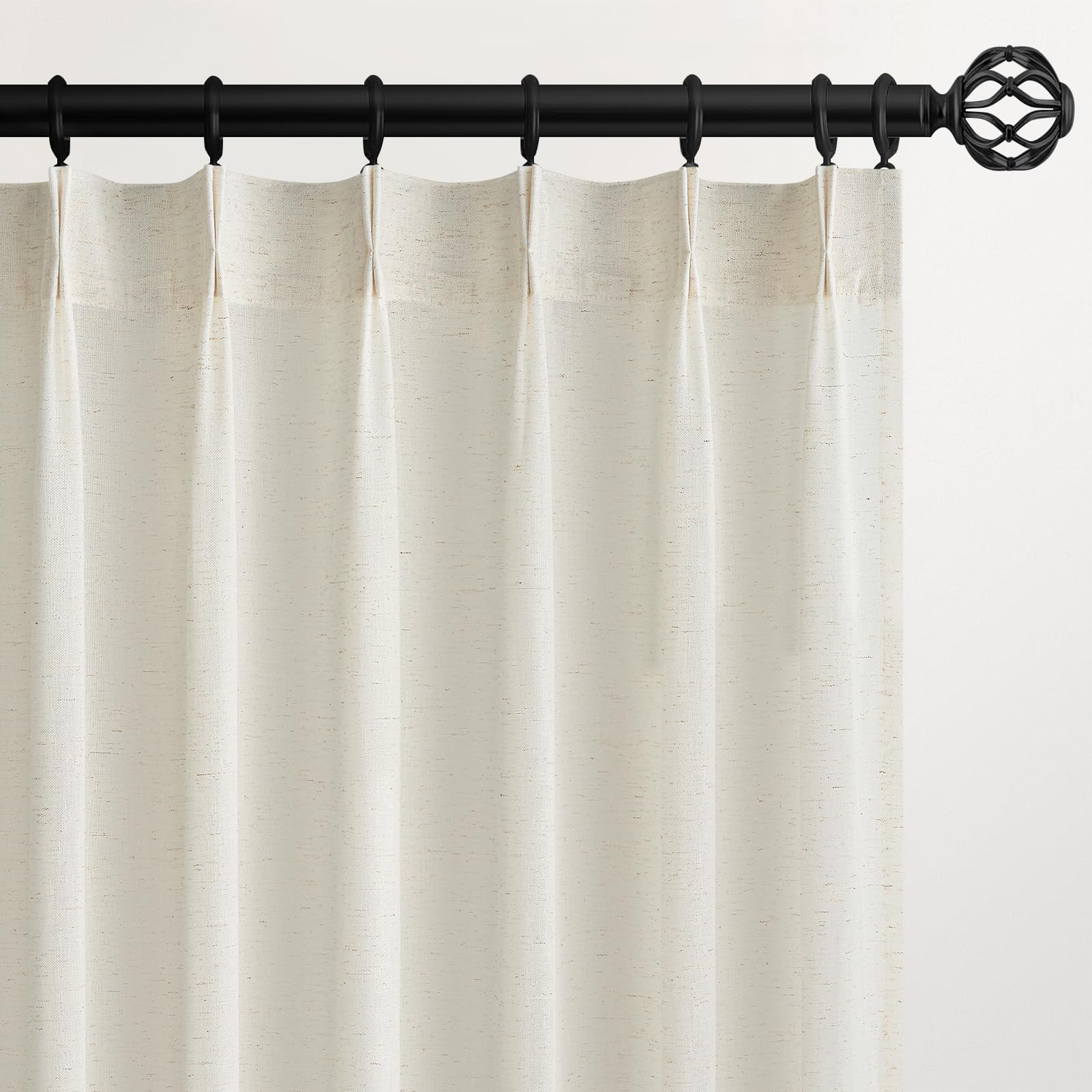 Topfinel Pinch Pleated Curtains 90 Inches Long 2 Panels Set,Natural Cream Semi Sheer Cotton Blend Fabric Aesthetic Advanced Curtain Drapes for Living Room Bedroom,40x90 inch Length