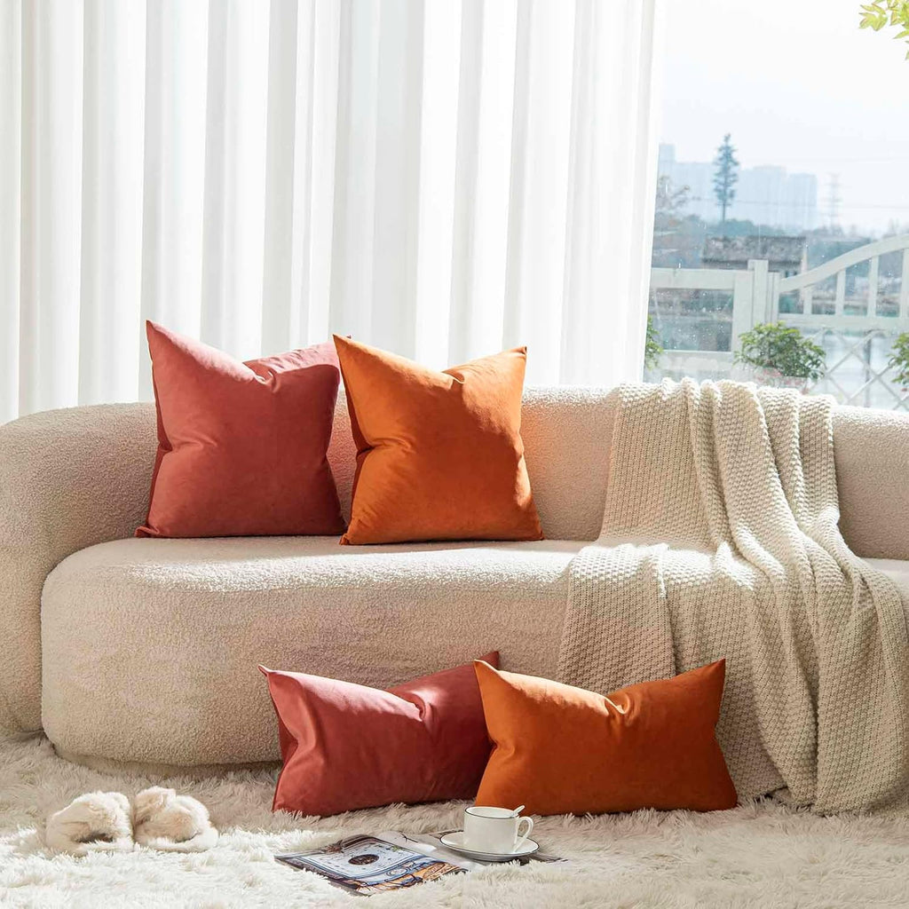 JUSPURBET Decorative Pillow Covers Set of 2 Velvet Throw Pillow Covers for Couch Sofa Bed Soft Cushion Covers Cases with Hidden Zipper for Living Room Home Decor 24x24 inch,Coral