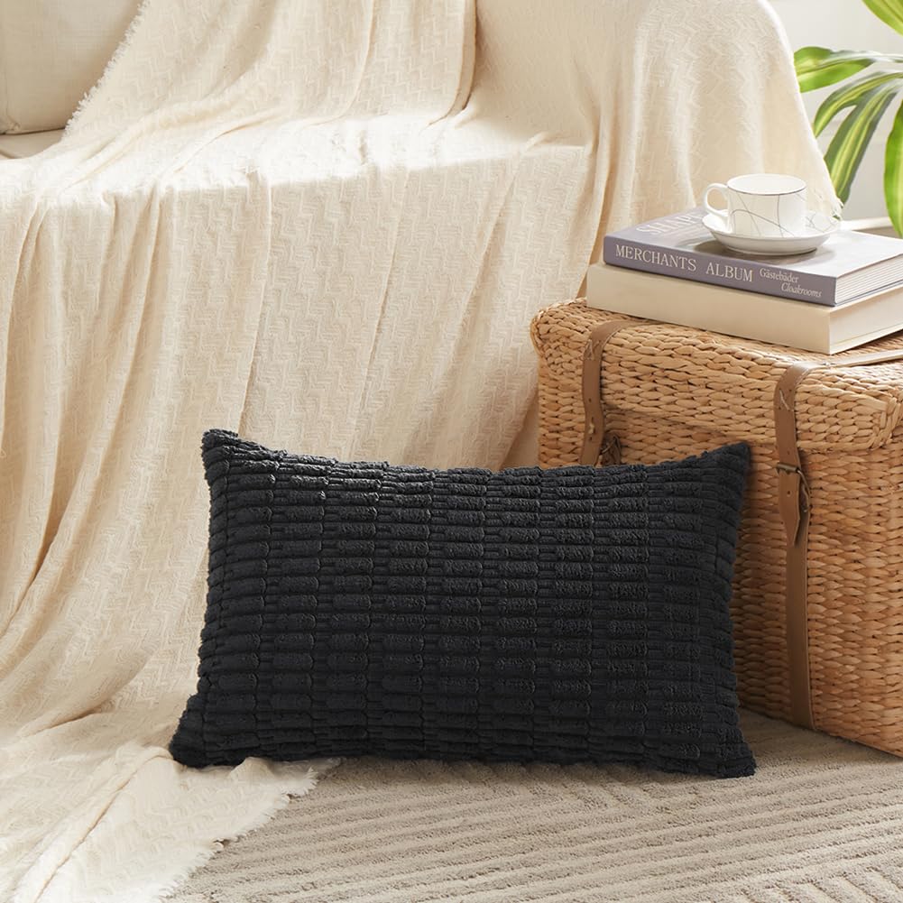 Fancy Homi Decorative Throw Pillow Covers for Bed Couch Bedroom Bench, Soft Corduroy Solid Pillow Case, Rustic Farmhouse Boho Room Decor,54" x 20" (Pack of 1),Coral
