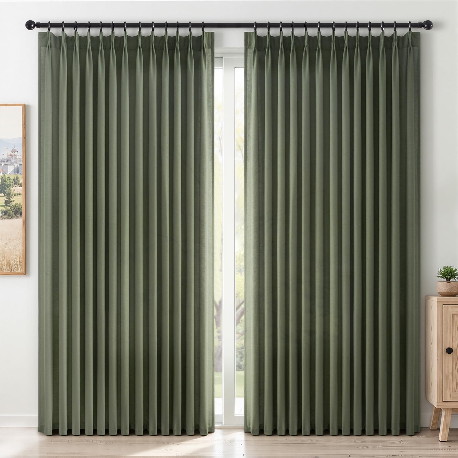 Topfinel Pinch Pleated Curtains 90 Inches Long 2 Panels Set,Natural Cream Semi Sheer Cotton Blend Fabric Aesthetic Advanced Curtain Drapes for Living Room Bedroom,40x90 inch Length