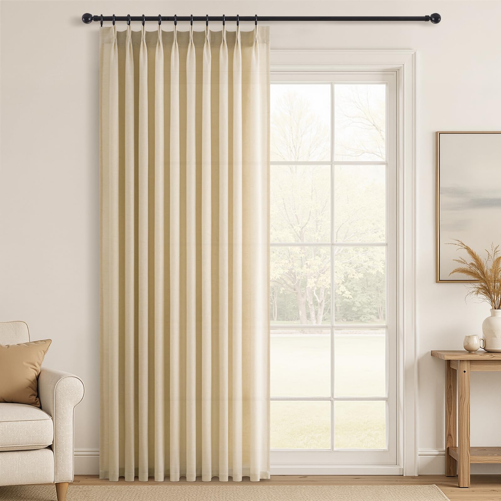 Topfinel Pinch Pleated Curtains 90 Inches Long 2 Panels Set,Natural Cream Semi Sheer Cotton Blend Fabric Aesthetic Advanced Curtain Drapes for Living Room Bedroom,40x90 inch Length