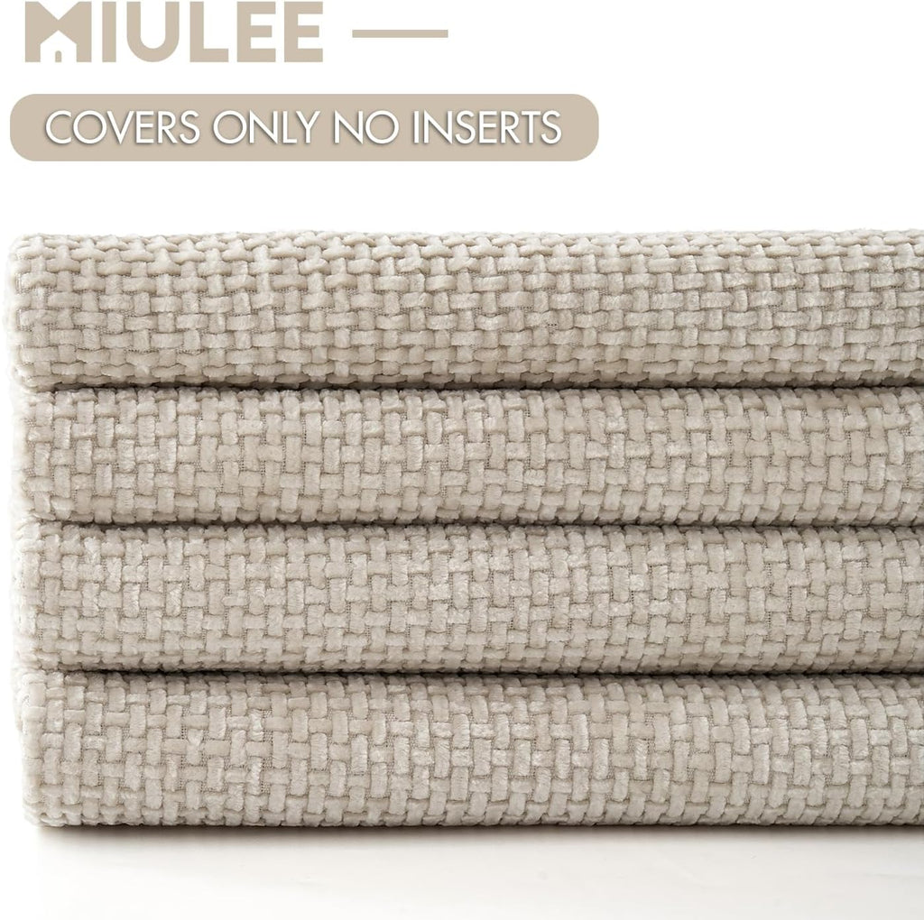 MIULEE Pack of 4 Couch Throw Pillow Covers 18x18 Inch Cream Soft Decorative Chenille Pillow Covers Farmhouse Accent Cushion Covers for Boho Spring Home Decor Sofa Bedroom Living Room
