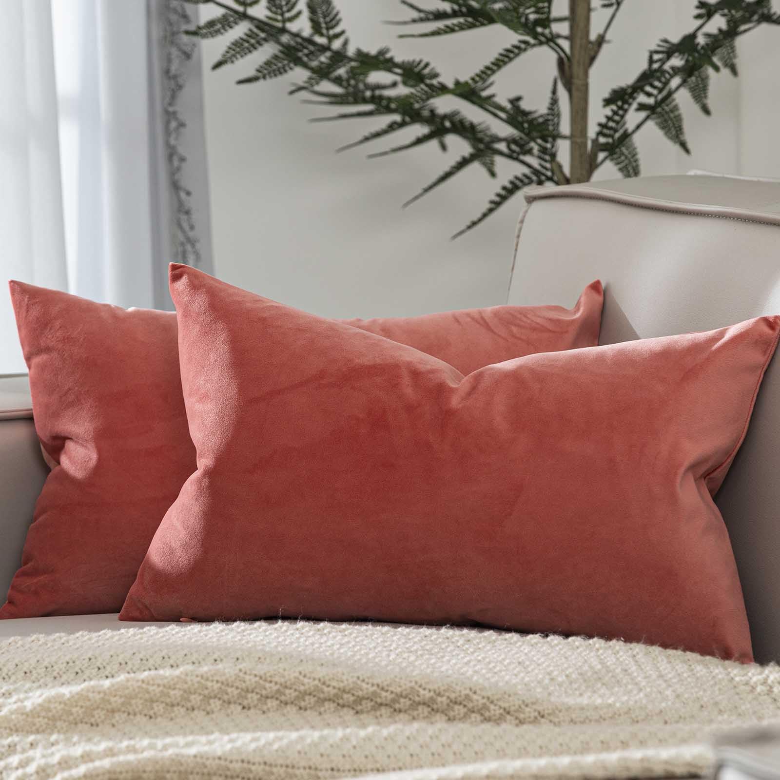 JUSPURBET Decorative Pillow Covers Set of 2 Velvet Throw Pillow Covers for Couch Sofa Bed Soft Cushion Covers Cases with Hidden Zipper for Living Room Home Decor 24x24 inch,Coral