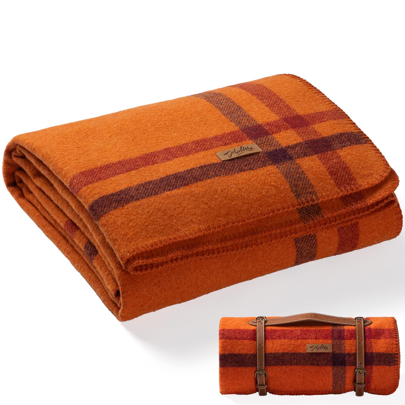 Molithe 100% Wool Blanket, 62" x 86", Warm, Thick, Washable, Military Wool Blanket, Great for Camping, Outdoors, Sporting Events, Survival Kits