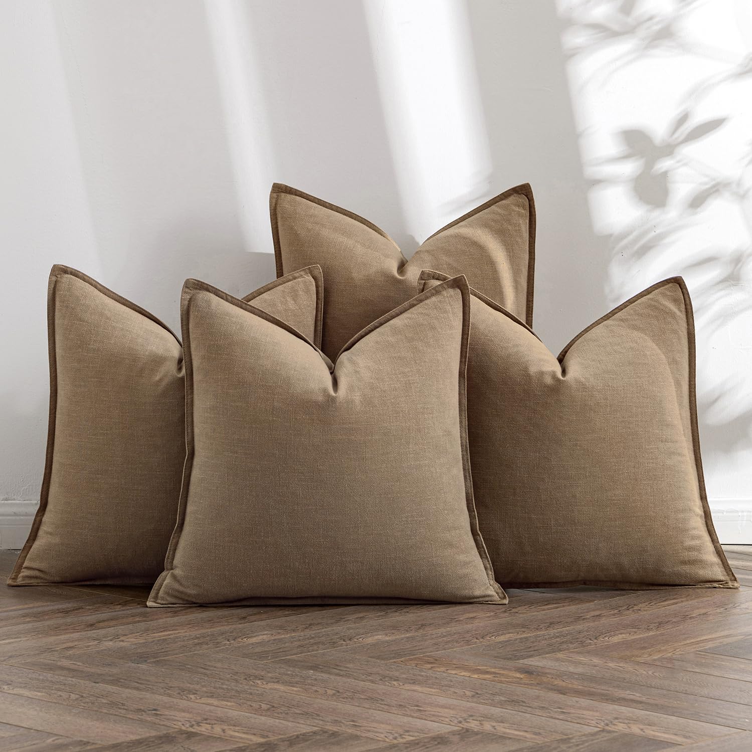 MIULEE Neutral Linen Pillow Covers Pack of 4 Decorative Natural Solid Throw Pillow Covers Soft Accent Boho Farmhouse Couch Pillowcases Modern Spring Home Decors for Living Room Bed Sofa 18x18 Inch
