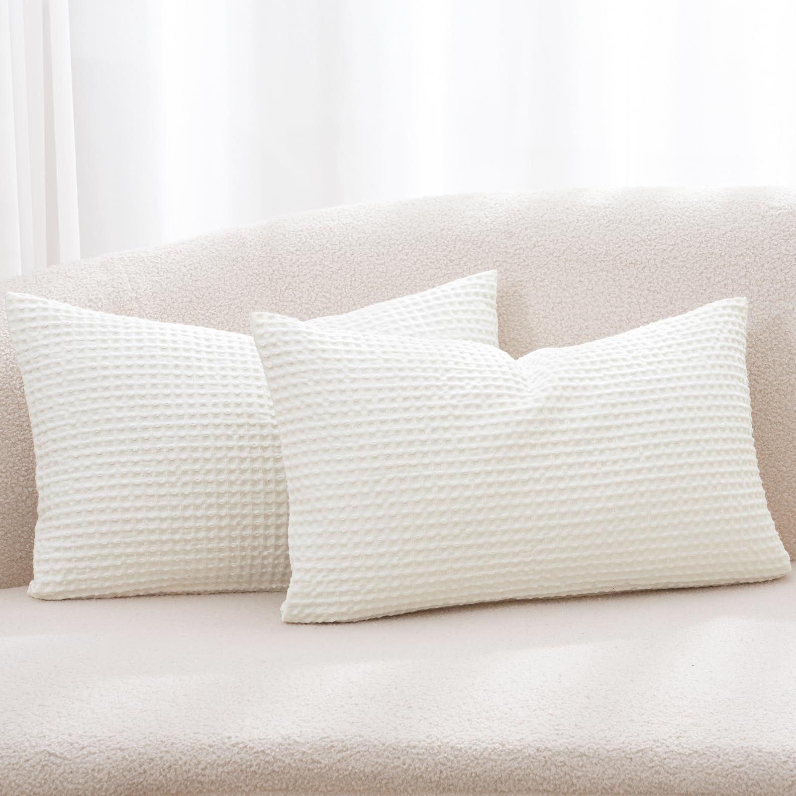 PHF 100% Cotton Waffle Weave Euro Shams 26" x 26", No Filling, 2 Pack Elegant Home Decorative Euro Throw Pillow Covers for Bed Couch Sofa, Coral