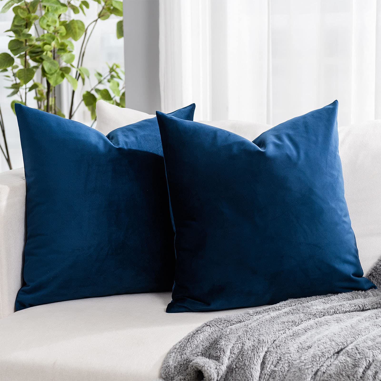 Coral Decorative Velvet Throw Pillow Covers 24x24 inch Set of 2 with Zipper Luxury Soft Solid Square Cushion Covers Case for Sofa Couch Bed Living Room