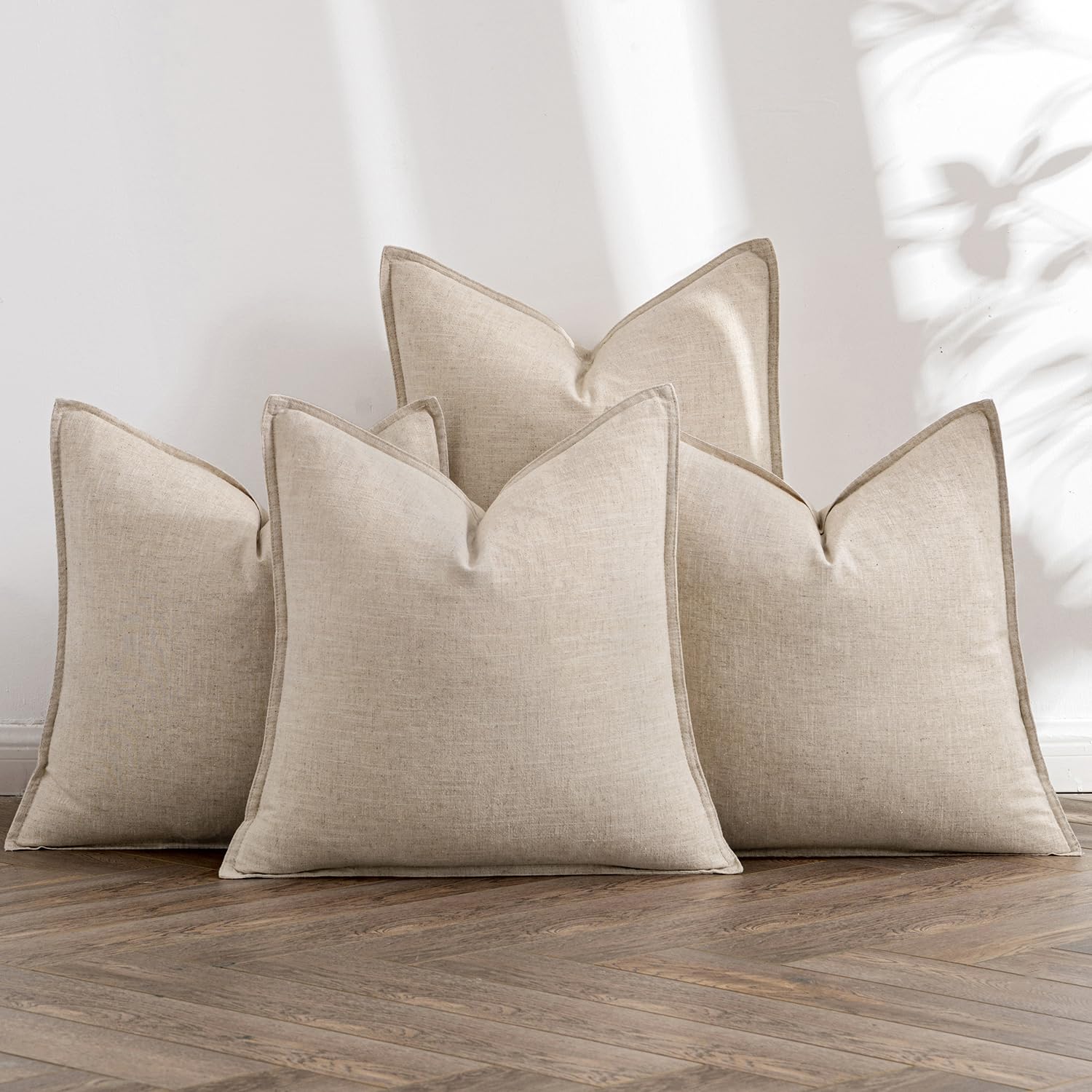 MIULEE Neutral Linen Pillow Covers Pack of 4 Decorative Natural Solid Throw Pillow Covers Soft Accent Boho Farmhouse Couch Pillowcases Modern Spring Home Decors for Living Room Bed Sofa 18x18 Inch