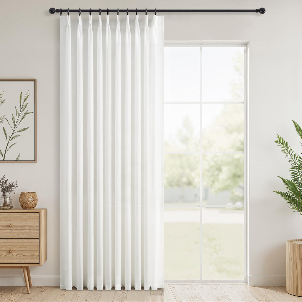 Topfinel Pinch Pleated Curtains 90 Inches Long 2 Panels Set,Natural Cream Semi Sheer Cotton Blend Fabric Aesthetic Advanced Curtain Drapes for Living Room Bedroom,40x90 inch Length