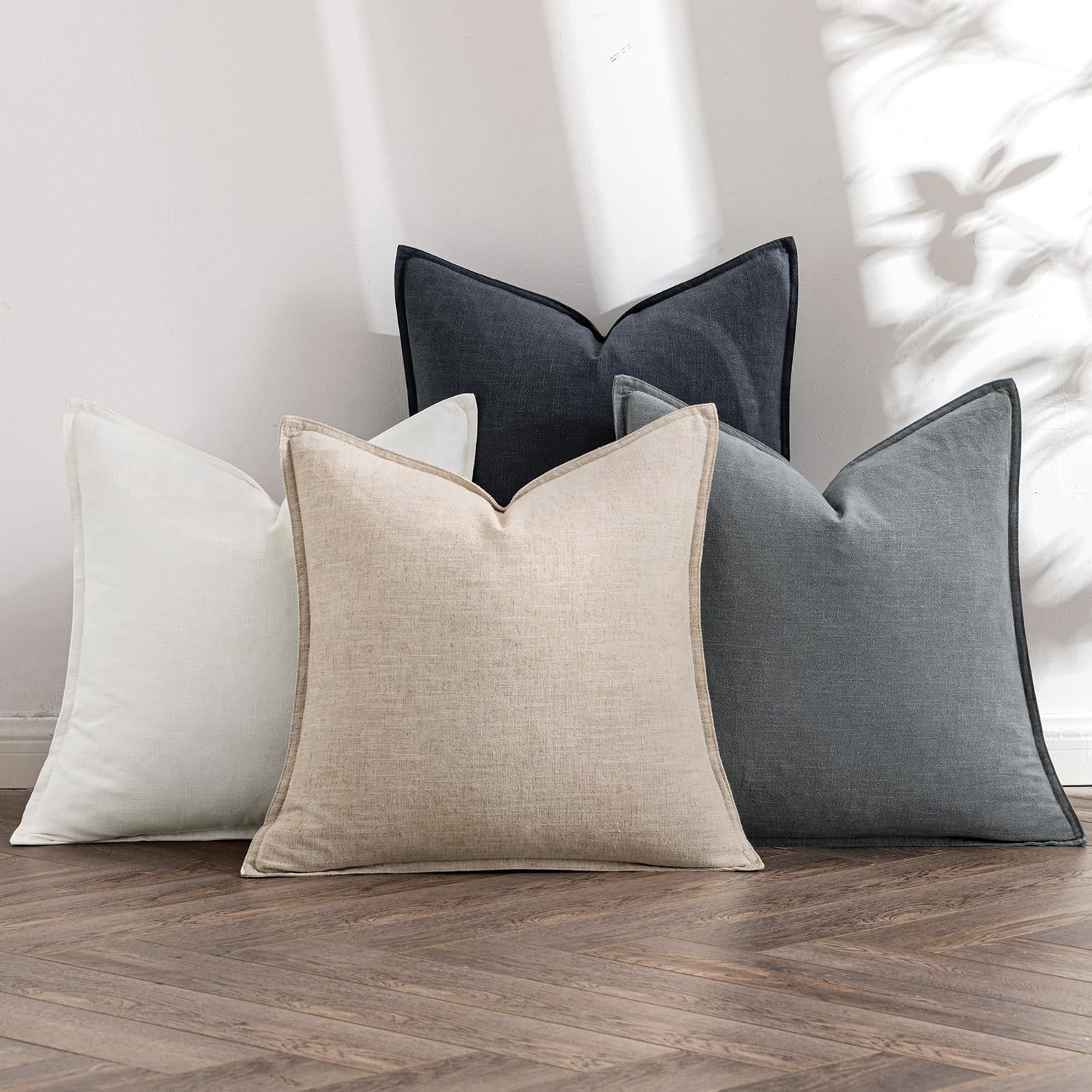 MIULEE Neutral Linen Pillow Covers Pack of 4 Decorative Natural Solid Throw Pillow Covers Soft Accent Boho Farmhouse Couch Pillowcases Modern Spring Home Decors for Living Room Bed Sofa 18x18 Inch