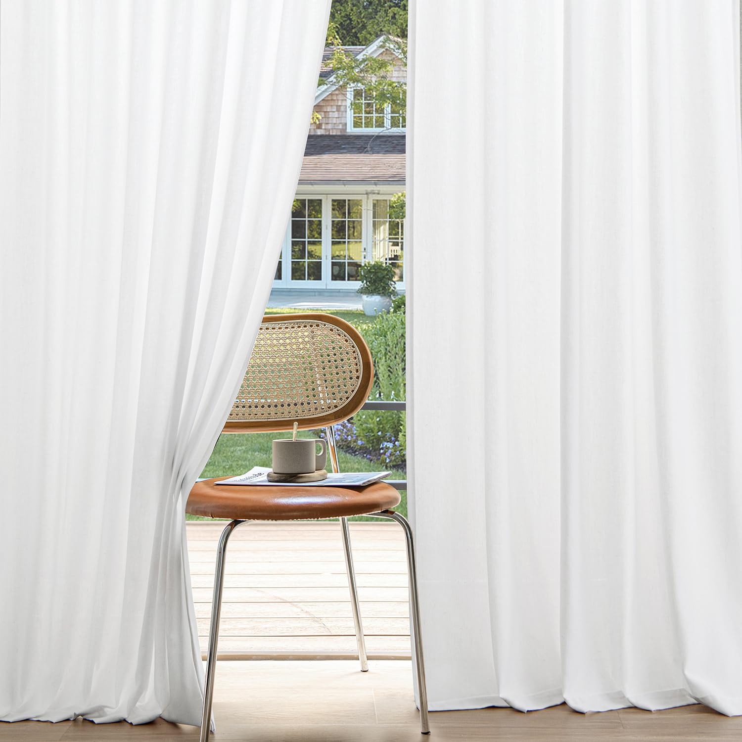 MIULEE Non-See-Through Privacy Linen Curtains 2 Panels, Light Filtering Window Curtains Farmhouse Textured Back Tab Semi Sheer Drapes for Bedroom Living Room, 52 x 84 Inches Long, Natural White