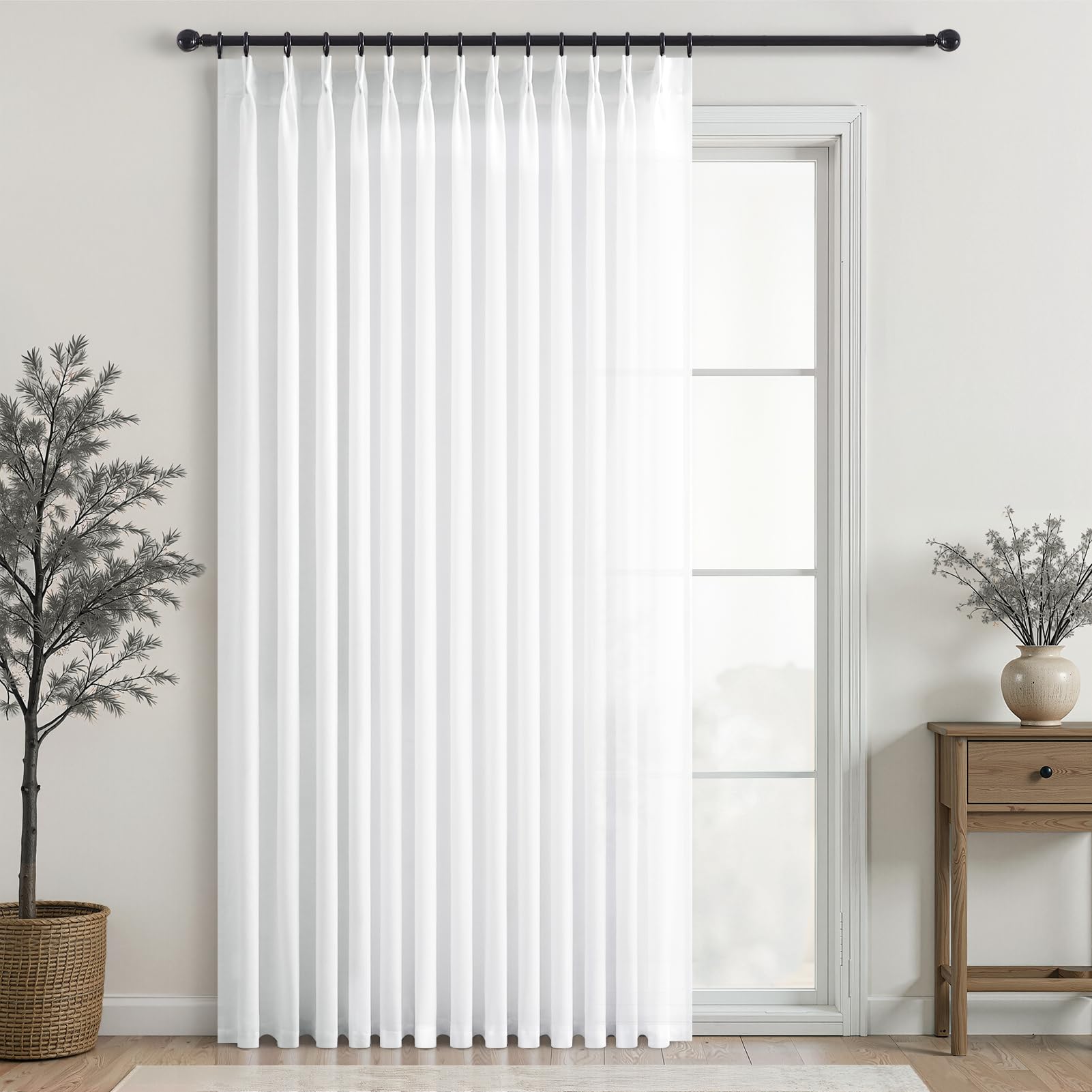 Topfinel Pinch Pleated Curtains 90 Inches Long 2 Panels Set,Natural Cream Semi Sheer Cotton Blend Fabric Aesthetic Advanced Curtain Drapes for Living Room Bedroom,40x90 inch Length