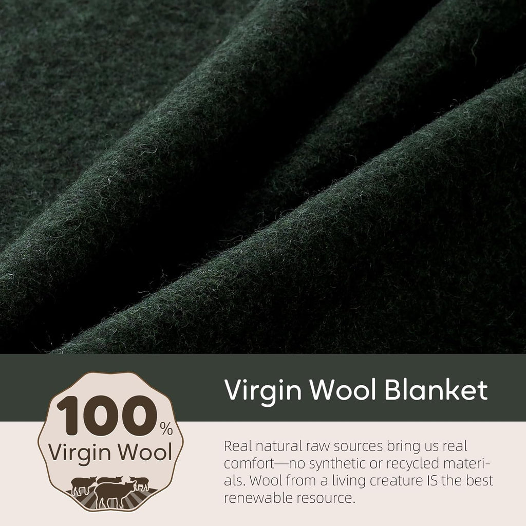 Molithe 100% Wool Blanket, 62" x 86", Warm, Thick, Washable, Military Wool Blanket, Great for Camping, Outdoors, Sporting Events, Survival Kits