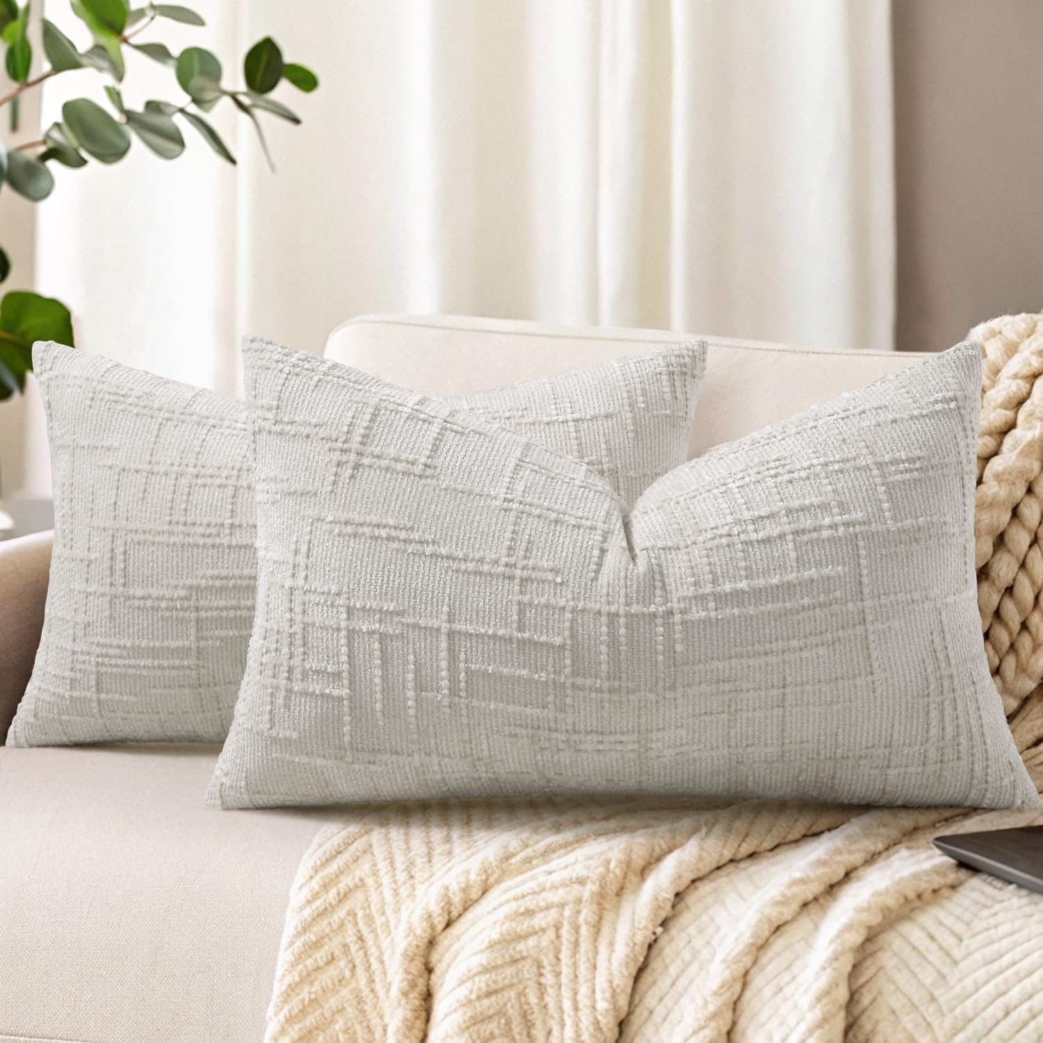 decorUhome Summer Cream White Chenille Euro Sham Throw Pillow Covers 22x22 Set of 2 Textured Soft Cozy Slubby Couch Pillow Covers Modern Farmhouse Boho Decorative Pillow Cases for Bed Sofa Living Room