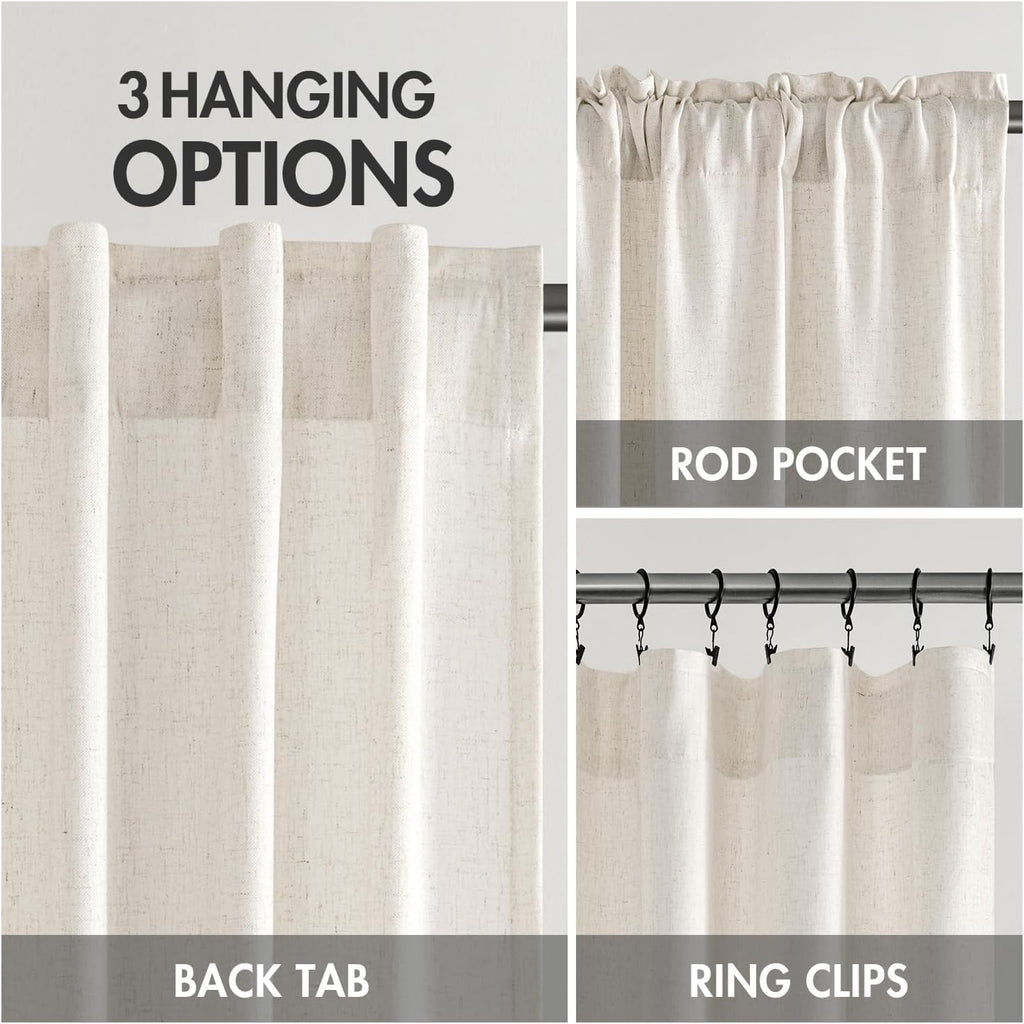 MIULEE Non-See-Through Privacy Linen Curtains 2 Panels, Light Filtering Window Curtains Farmhouse Textured Back Tab Semi Sheer Drapes for Bedroom Living Room, 52 x 84 Inches Long, Natural White