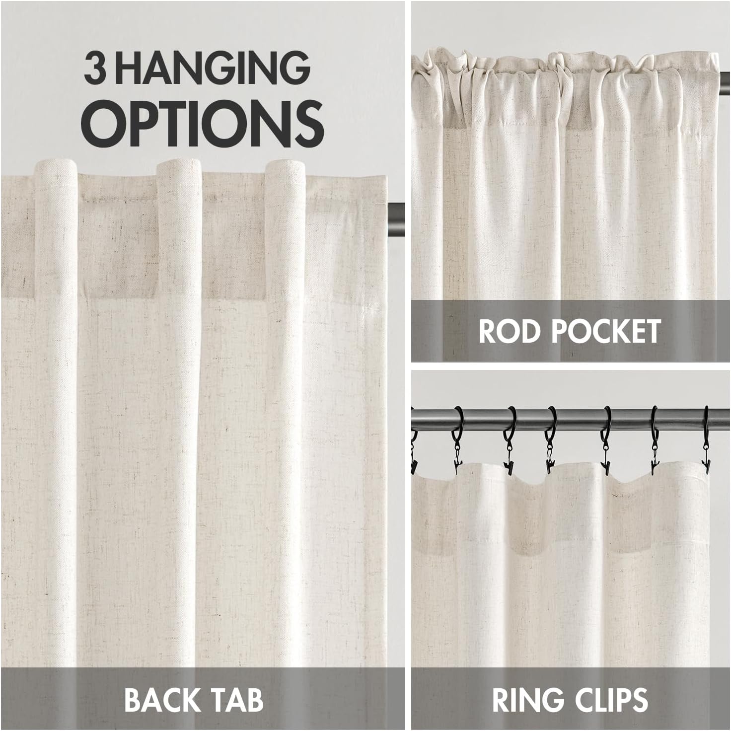 MIULEE Non-See-Through Privacy Linen Curtains 2 Panels, Light Filtering Window Curtains Farmhouse Textured Back Tab Semi Sheer Drapes for Bedroom Living Room, 52 x 84 Inches Long, Natural White