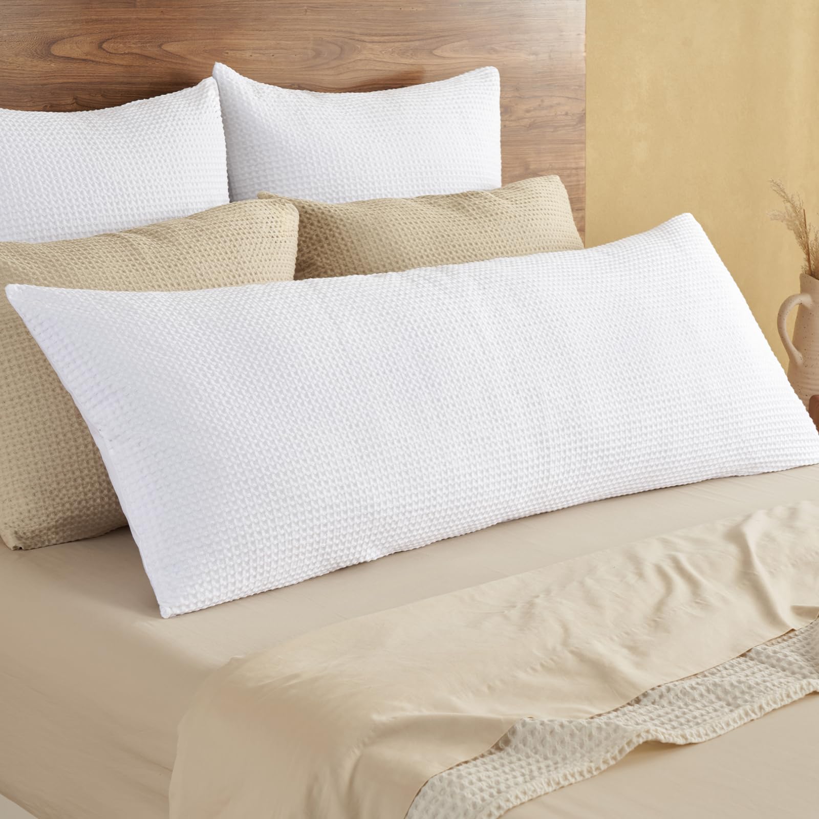 PHF 100% Cotton Waffle Weave Euro Shams 26" x 26", No Filling, 2 Pack Elegant Home Decorative Euro Throw Pillow Covers for Bed Couch Sofa, Coral
