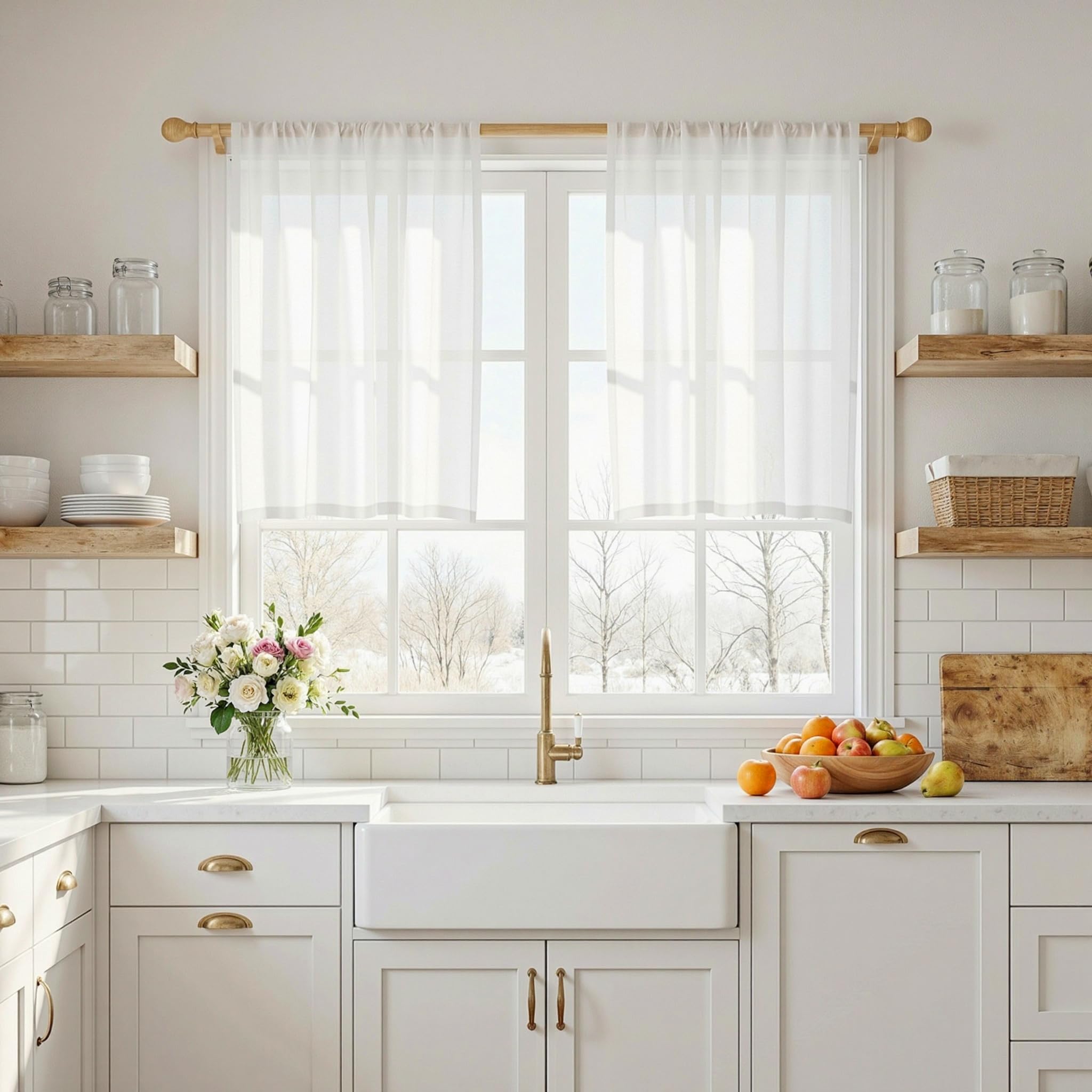 MYSKY HOME Cotton Curtains for Living Room Farmhouse Semi Sheer Light Filtering for Windows, Linen Look Texture Soft Modern Decor Country Style, 50" x 84", Light Oatmeal, 2 Panels
