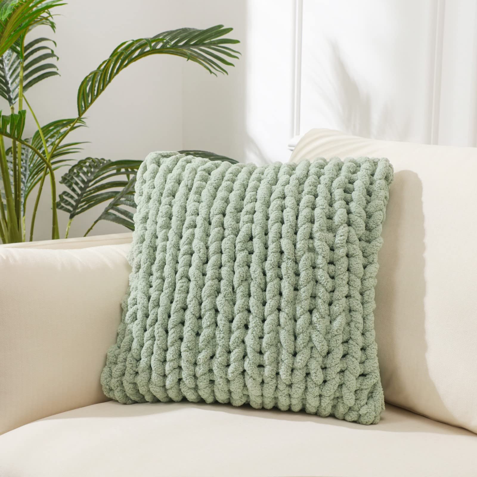 Cream White Chunky Knit Throw Pillow Covers 1PC 18"×18" Square Luxury Style Crochet Pillow Case Fur Pillowcases Decorative Pillow Shell for Sofa Bedroom Cushion