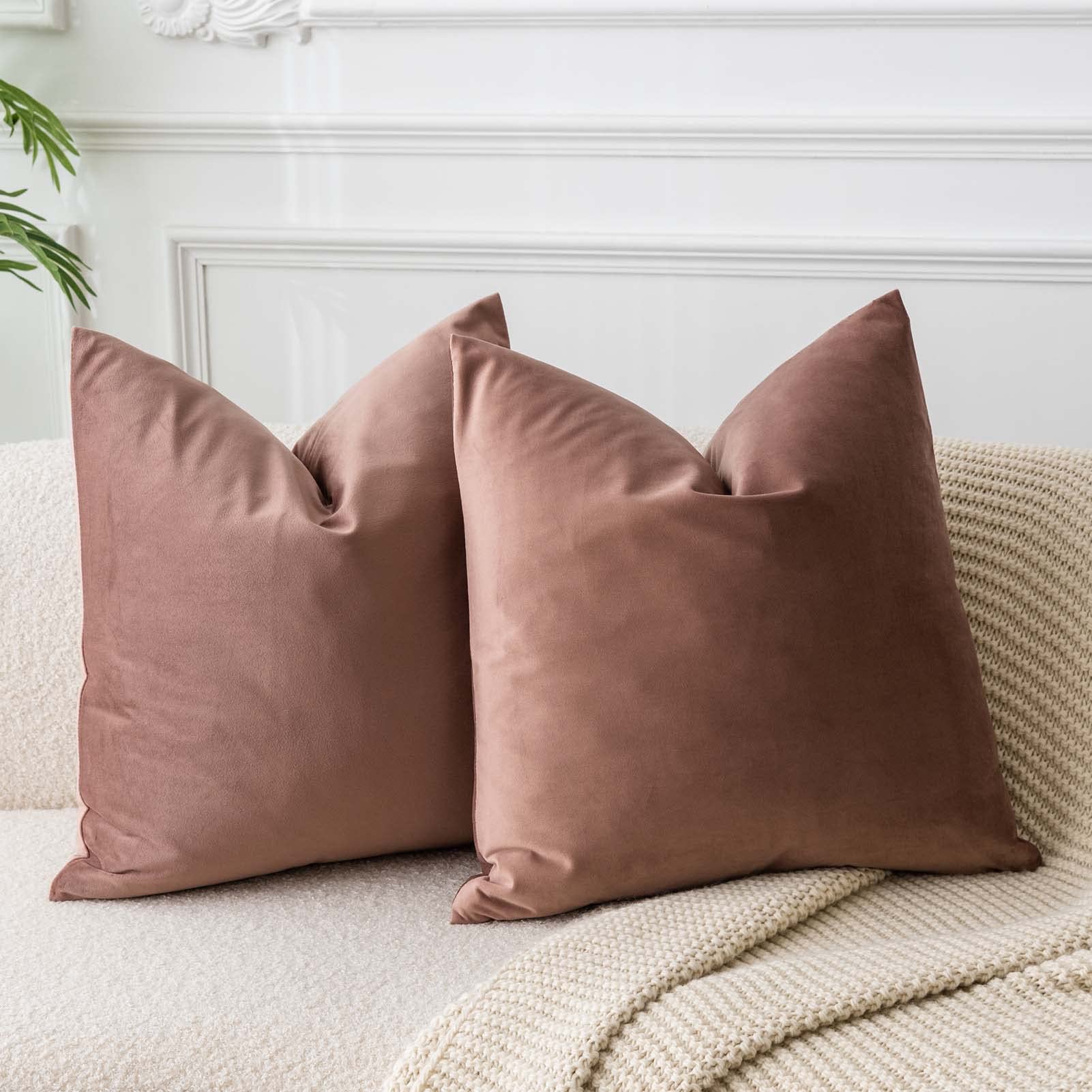 JUSPURBET Decorative Pillow Covers Set of 2 Velvet Throw Pillow Covers for Couch Sofa Bed Soft Cushion Covers Cases with Hidden Zipper for Living Room Home Decor 24x24 inch,Coral