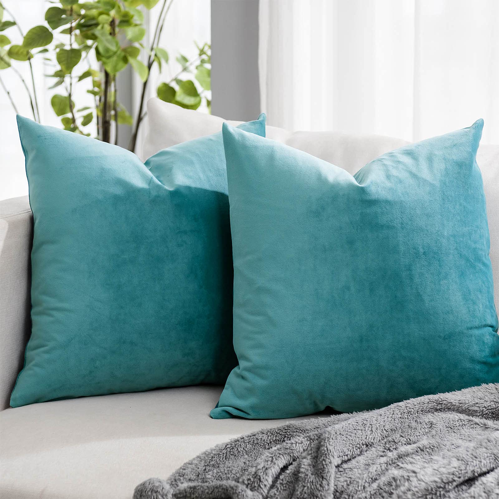 Coral Decorative Velvet Throw Pillow Covers 24x24 inch Set of 2 with Zipper Luxury Soft Solid Square Cushion Covers Case for Sofa Couch Bed Living Room