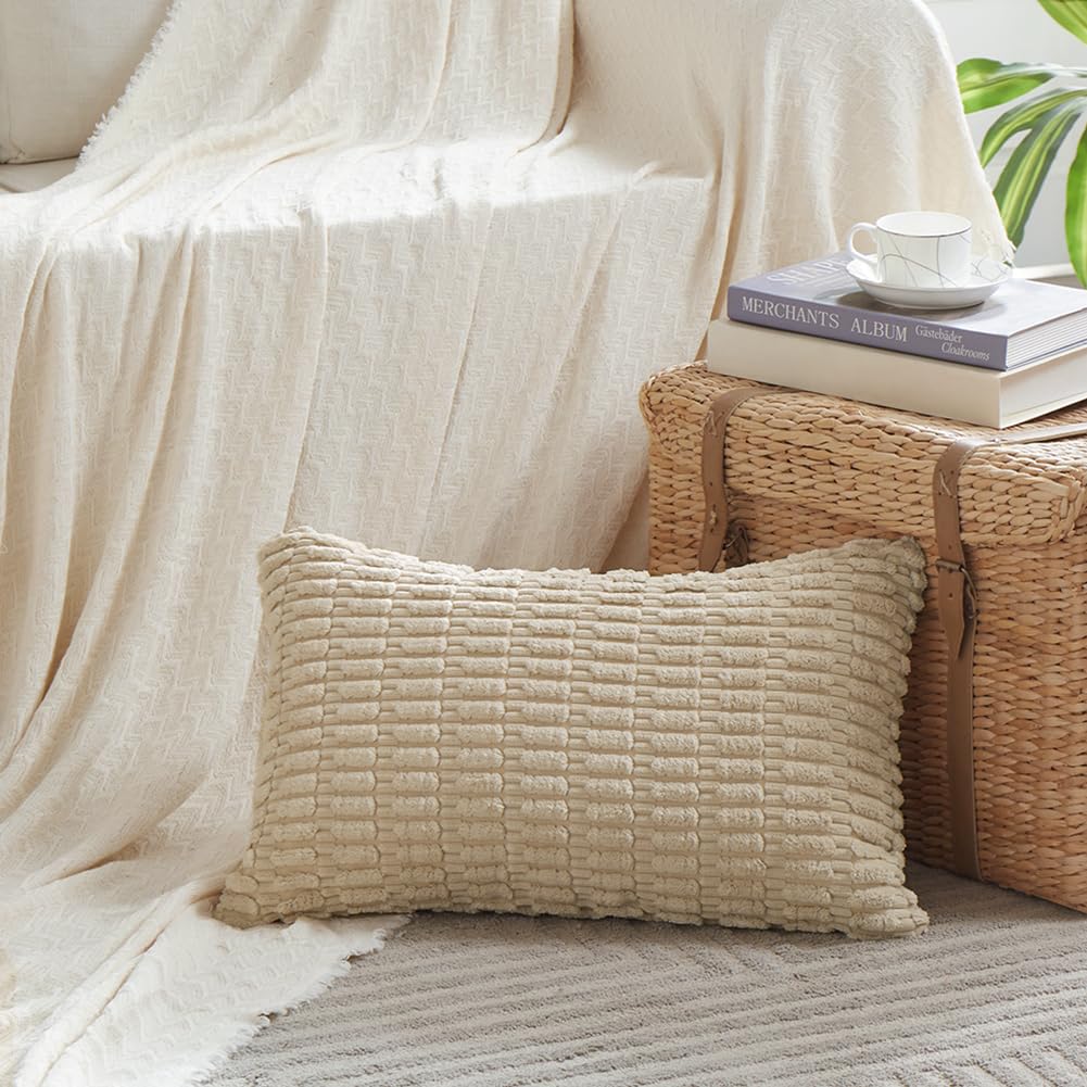 Fancy Homi Decorative Throw Pillow Covers for Bed Couch Bedroom Bench, Soft Corduroy Solid Pillow Case, Rustic Farmhouse Boho Room Decor,54" x 20" (Pack of 1),Coral