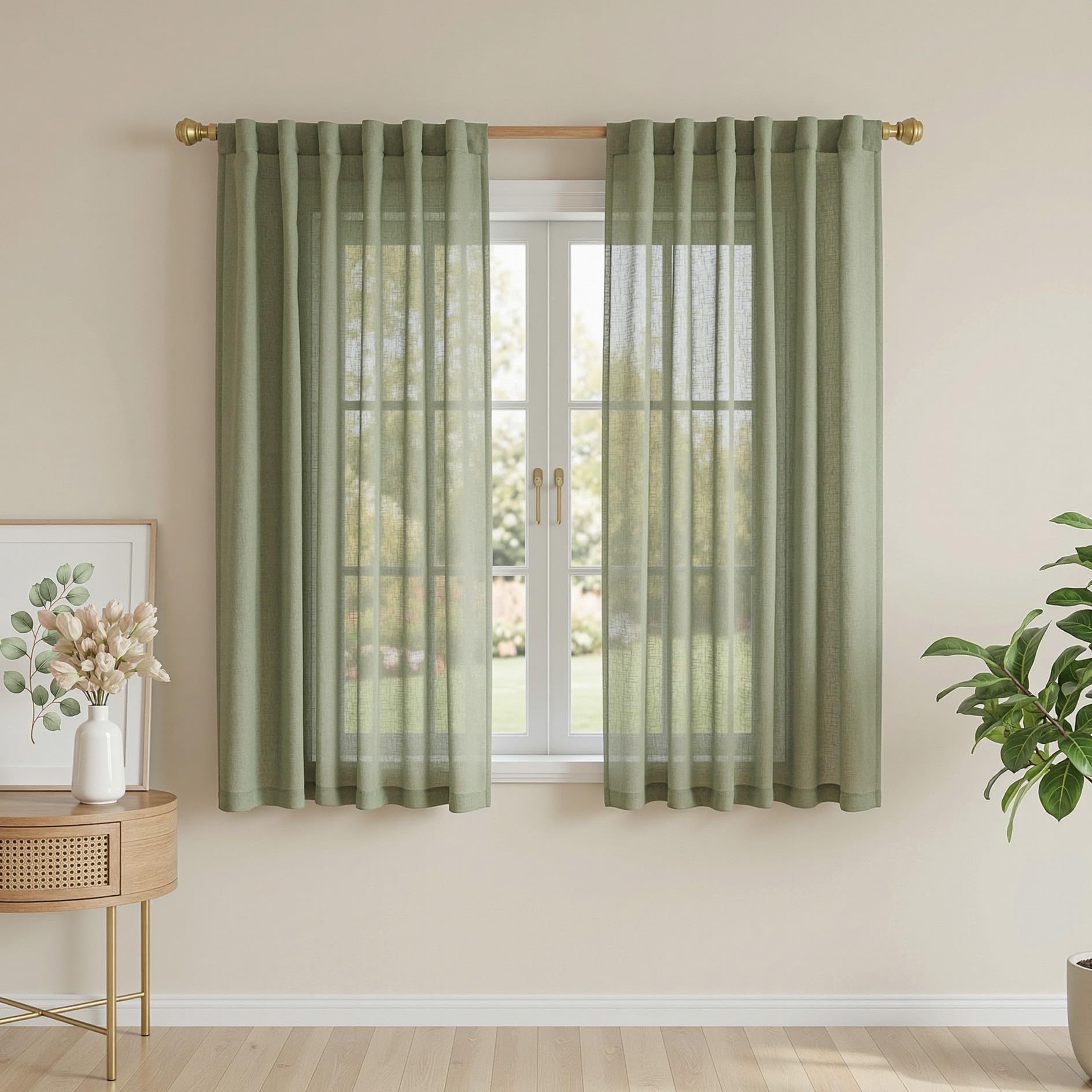MYSKY HOME Cotton Curtains for Living Room Farmhouse Semi Sheer Light Filtering for Windows, Linen Look Texture Soft Modern Decor Country Style, 50" x 84", Light Oatmeal, 2 Panels