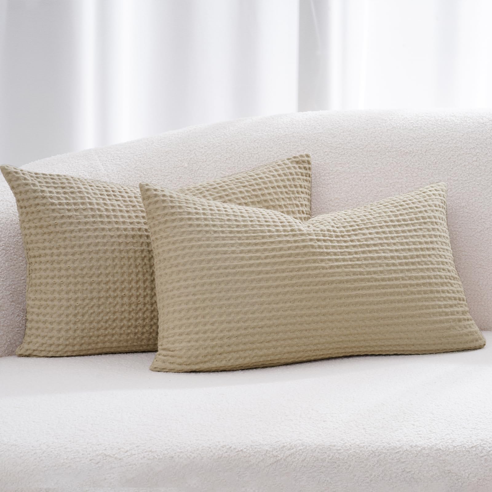 PHF 100% Cotton Waffle Weave Euro Shams 26" x 26", No Filling, 2 Pack Elegant Home Decorative Euro Throw Pillow Covers for Bed Couch Sofa, Coral